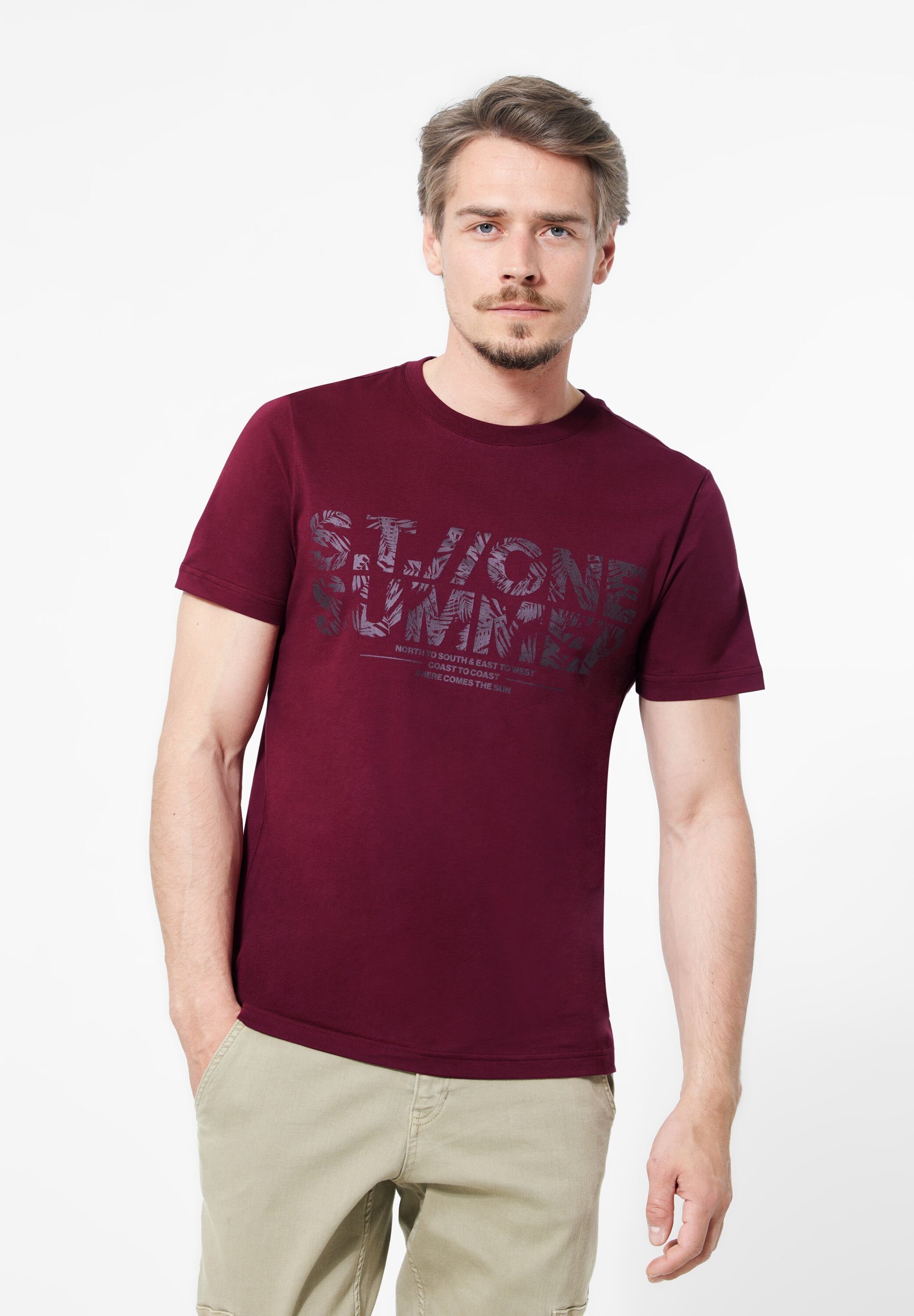 STREET ONE MEN T-Shirt in Unifarbe portwine red