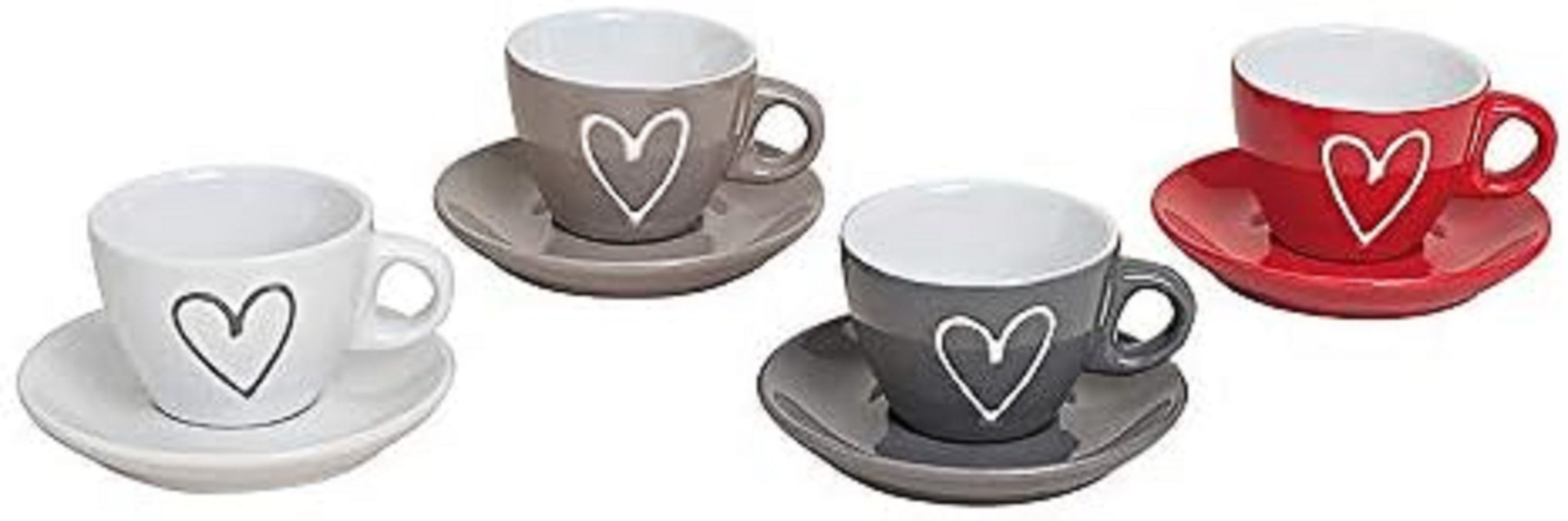 Espressotasse 4er SET Espressotassen Keramik Herz Unterteller Ø 6,5 cm Keramik
