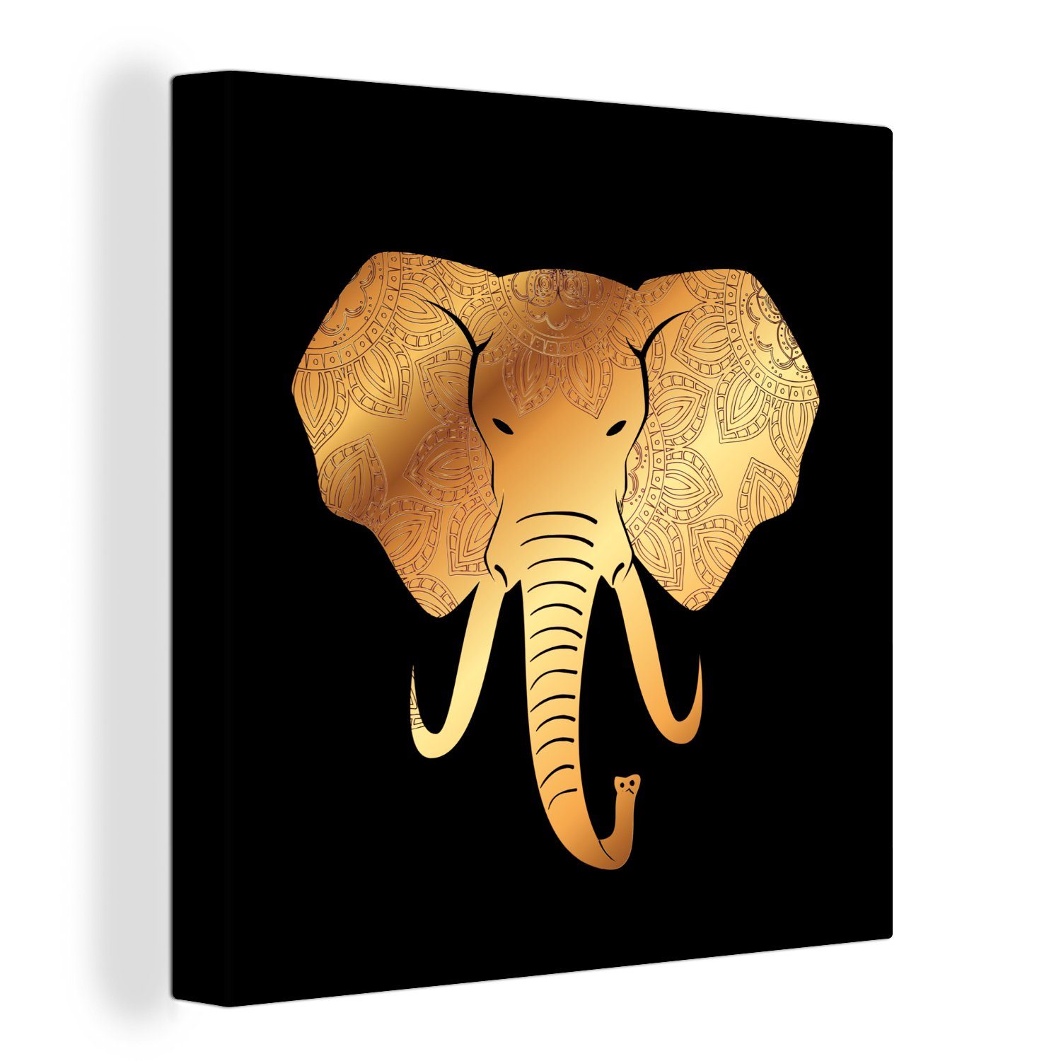 OneMillionCanvasses® Leinwandbild Elefant (1 Blumen, Bilder - St), Wohnzimmer - Schlafzimmer Leinwand Gold für