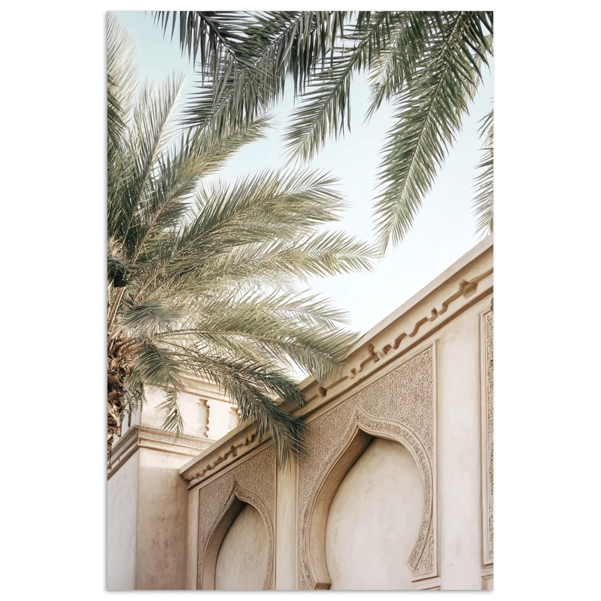 MuchoWow Poster Gebäude - Palmen - Beige - Sonne, (1 St), Poster ohne Rahmen, Wandbild, Wandposter, 20x30 cm