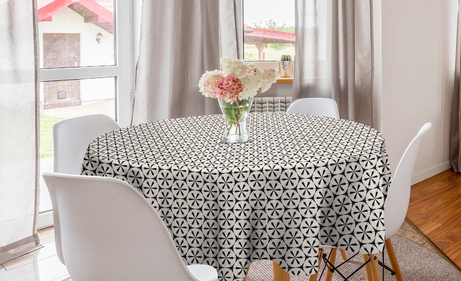 Abakuhaus Tischdecke Kreis Tischdecke Abdeckung für Esszimmer Küche Dekoration, Abstrakt Continuing Hexagon Shapes
