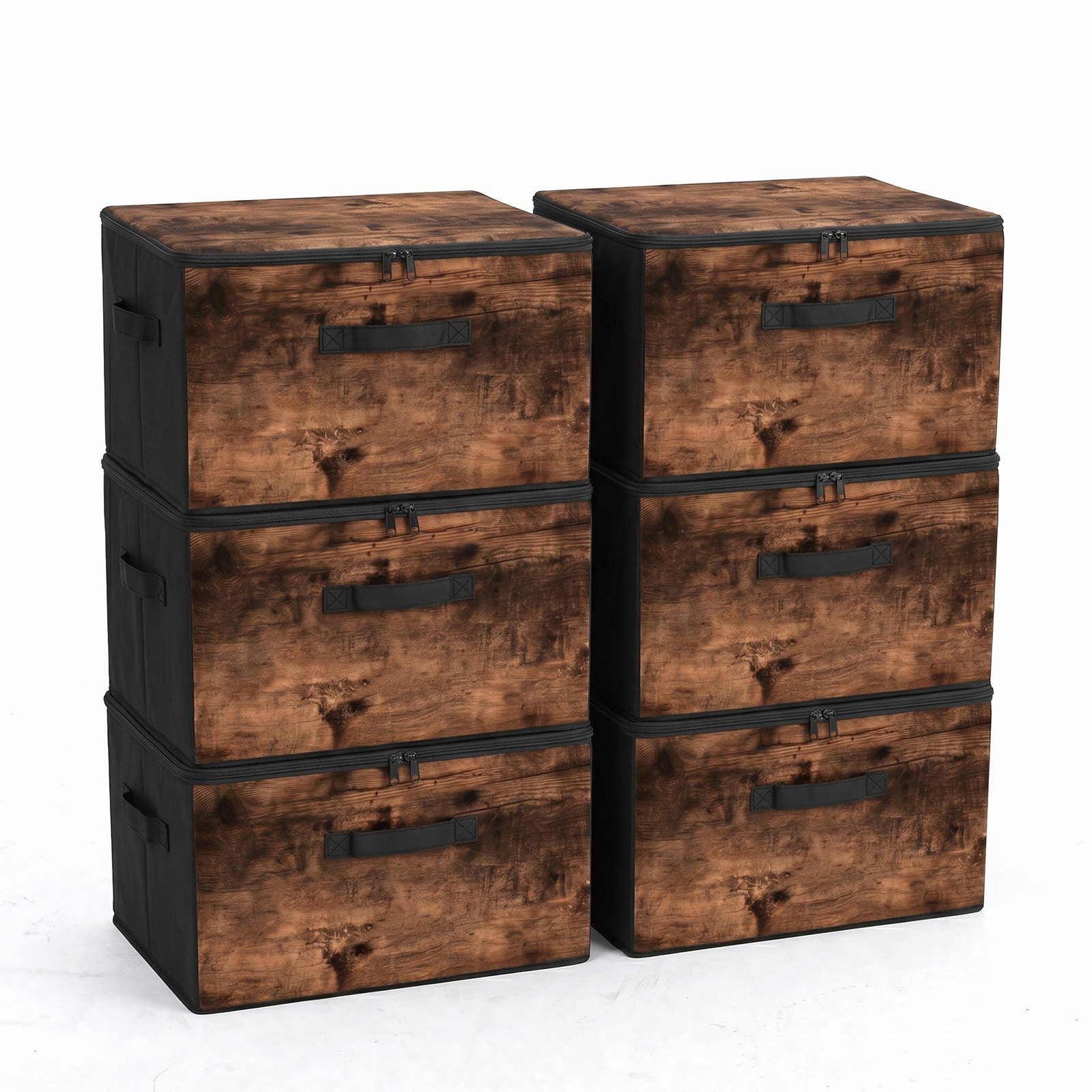 Sekey Aufbewahrungsbox Aufbewahrungsboxen mit Deckel 45L Stapelbar Faltbare Ordnungsboxen (6 St), 6er Set Faltbox, Organizer Kleidung Vliesstoff Boxen für Schrank Regal