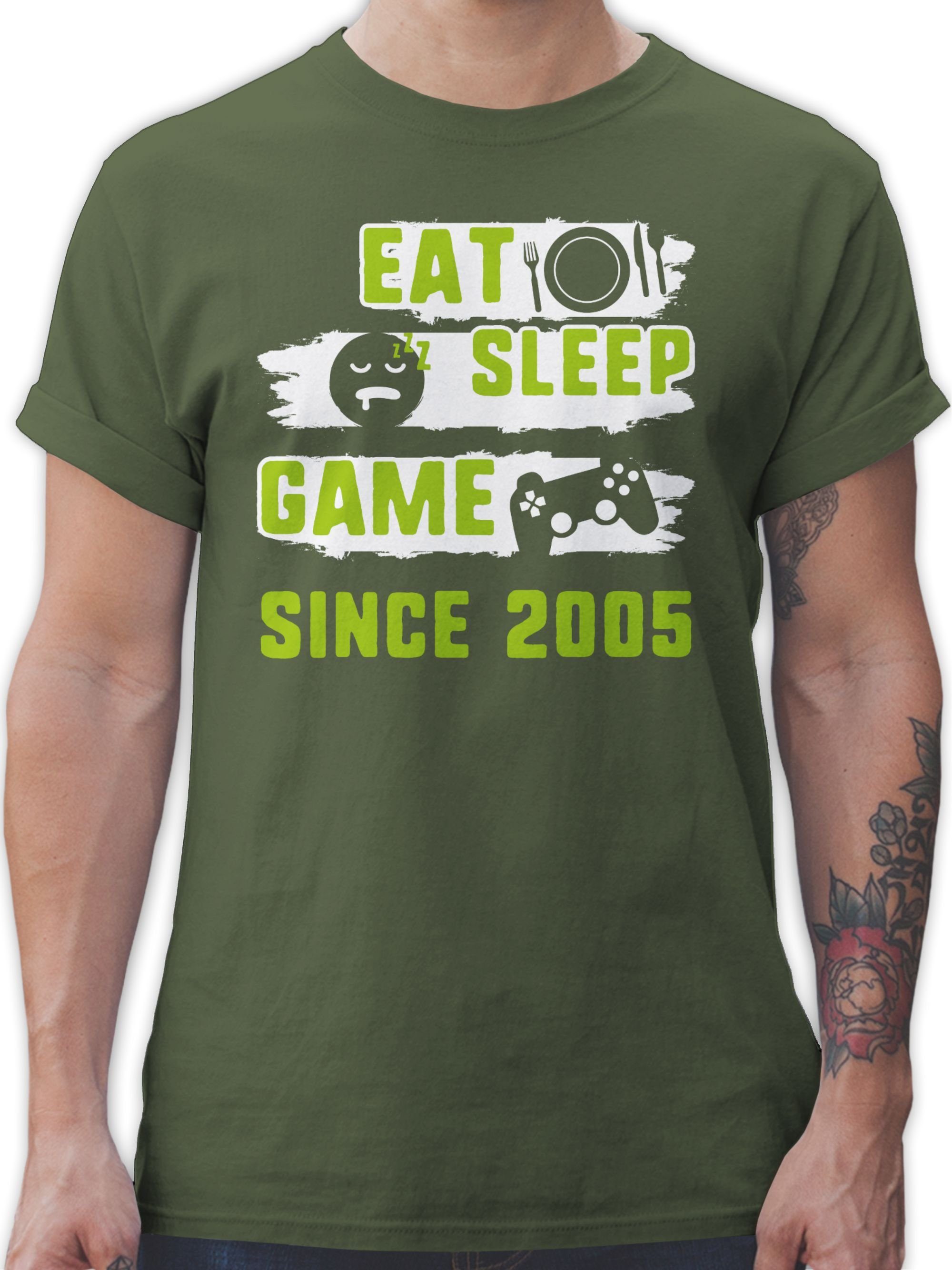 Shirtracer T-Shirt Eat Sleep Game Since 2005 Achtzehn 18. Geburtstag 2 Army Grün