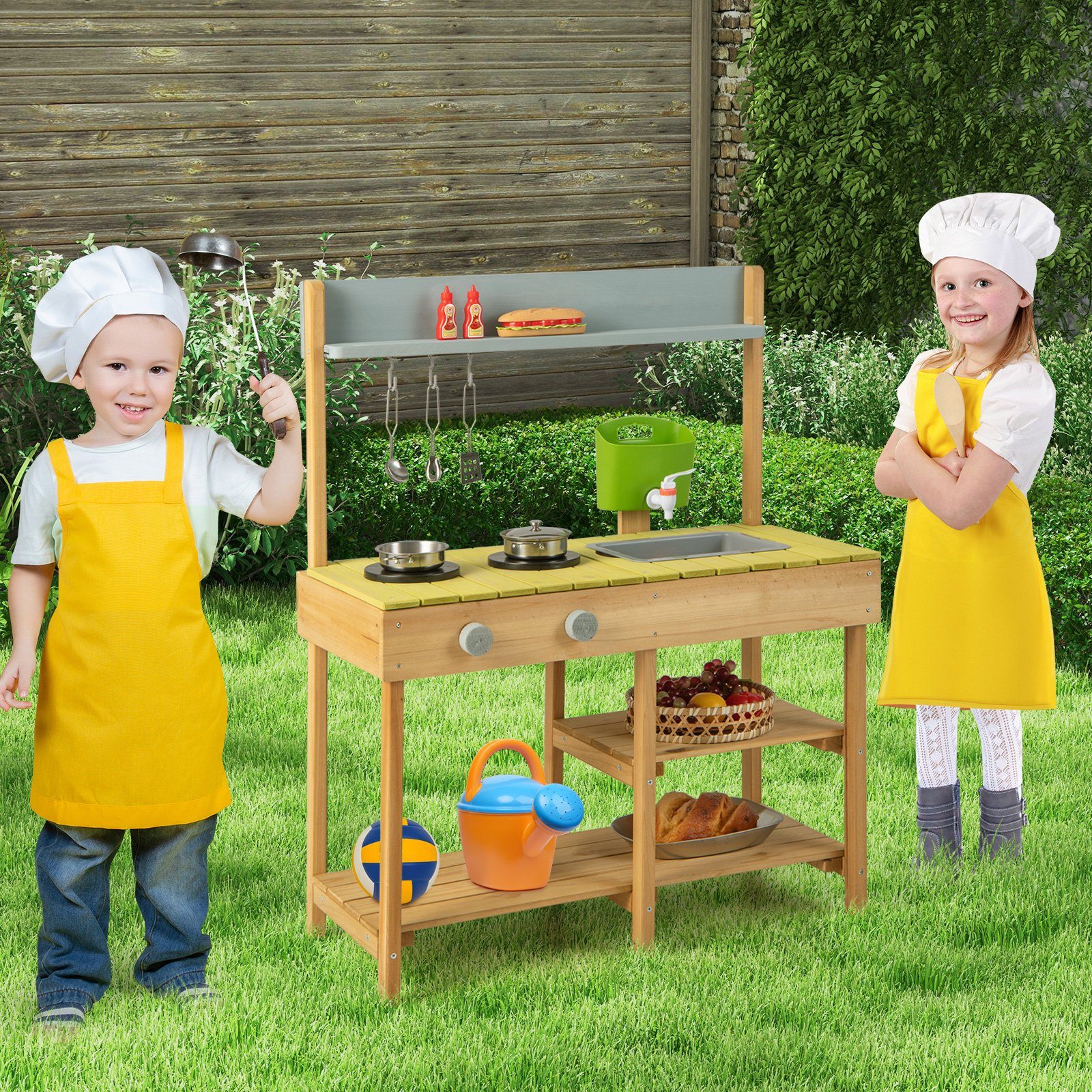 COSTWAY Outdoor-Spielküche Kinderküche Holz, mit Stauraum, günstig online kaufen