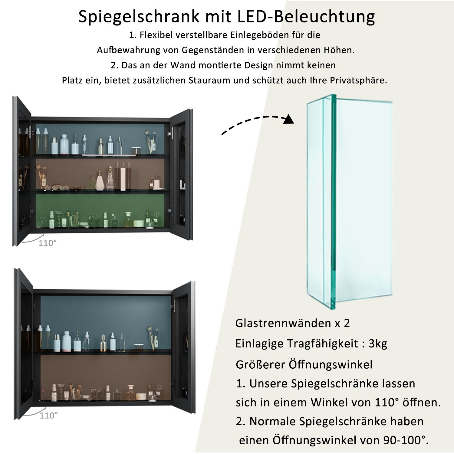 WDWRITTI Spiegelschrank mit beleuchtung 3Lichtmodi Dimmbar Badezimmerspiege günstig online kaufen