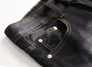 KIKI Ankle-Jeans Zerrissene Jeans im neuen Stil, mehrfarbige Retro-Stretch-Herrenhose