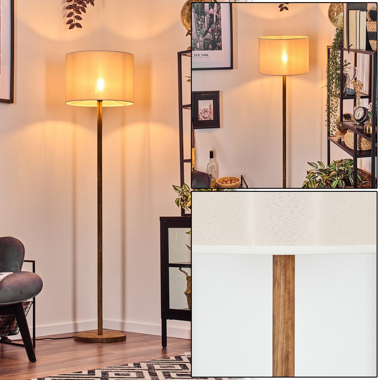 hofstein Stehlampe moderne Stehlampe aus Holz/Stoff günstig online kaufen