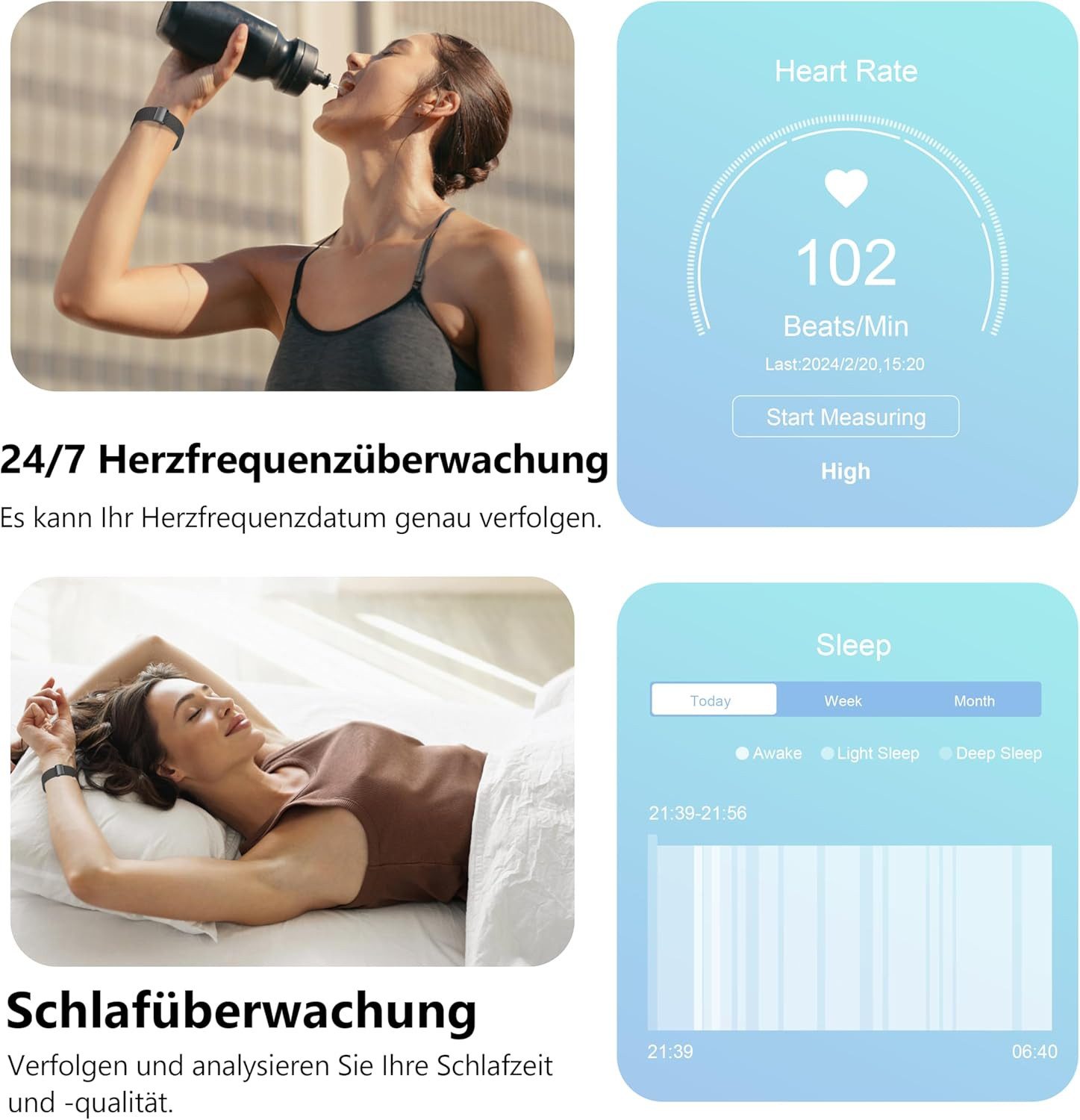 Zevelora Damen's und Herren's Fitness-Tracker Telefonfunktion Smartwatch (5,08 cm/2 Zoll, Android/iOS), mit austauschbarem weichem Silikonarmband, mit Sprachassistent Message Reminder Schlaf-Monitor, 110+ Sportmodi