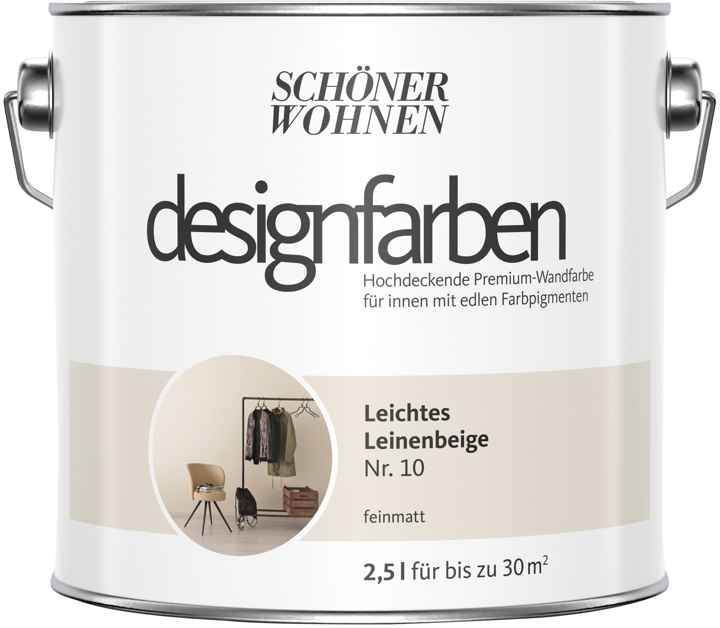 SCHÖNER WOHNEN FARBE Wand- und Deckenfarbe designfarben, Leichtes  Leinenbeige Nr. 10, hochdeckende Premium-Wandfarbe, Hochkonzentrierte  Pigmentformel und außergewöhnliche Farbtiefe