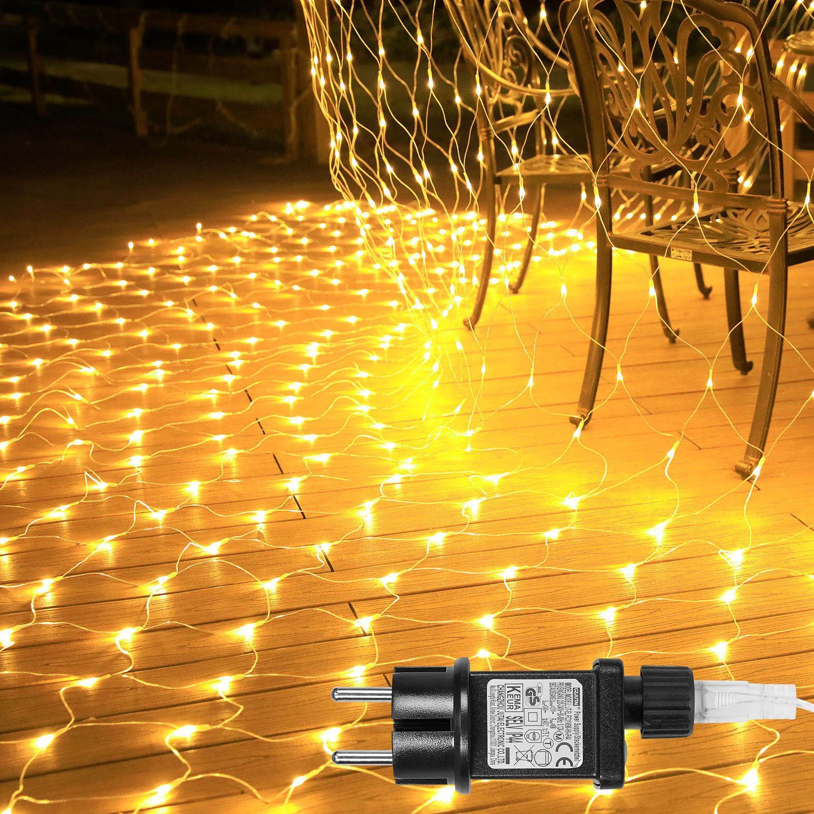 feinlux LED-Lichternetz Warmweiß, 6W Energiesparen, 8 Modi Lichterkette, 6x4m Mit Energiesparen; Timer-Funktion; Speicher-Funktion