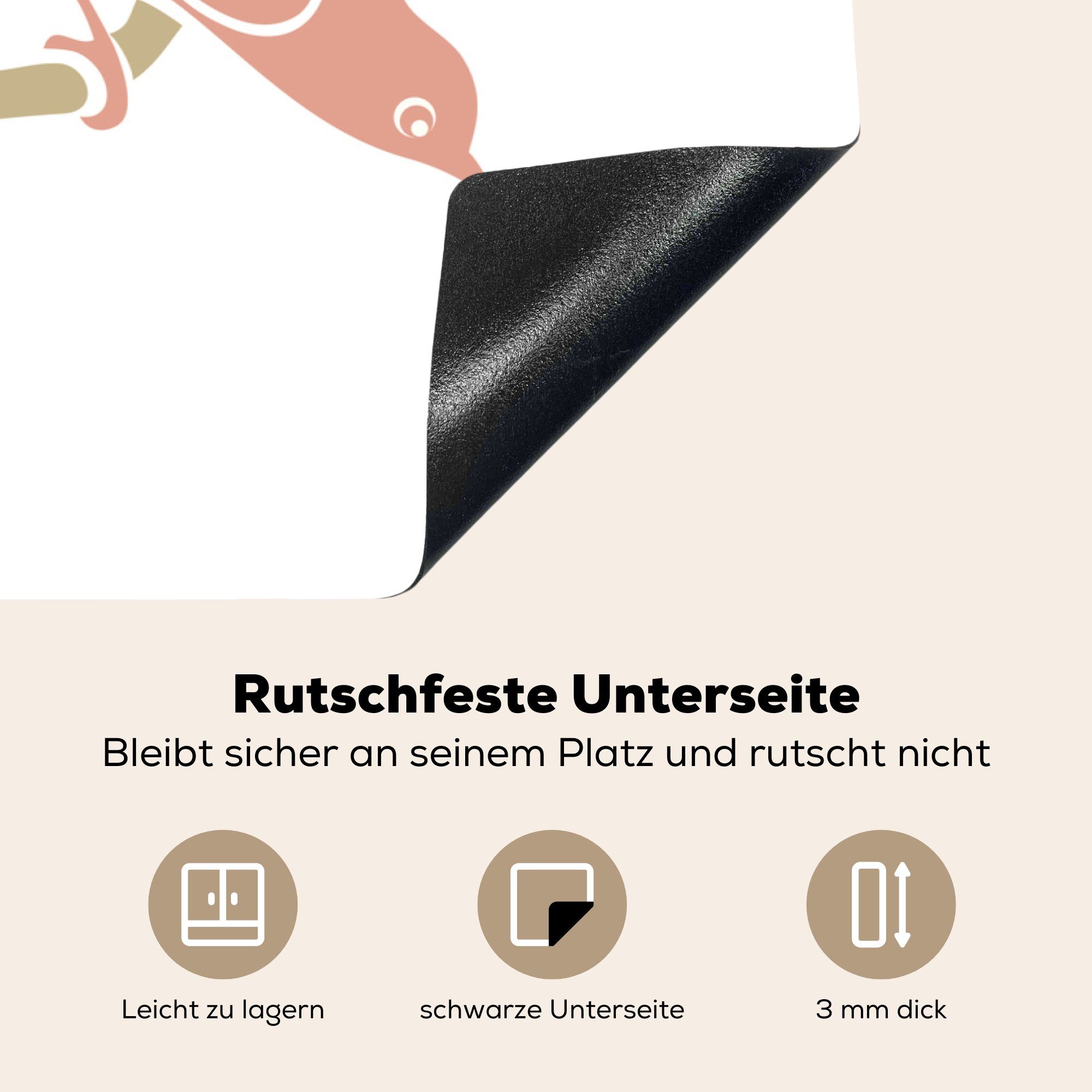 für Vogels tlg), Illustration rosa (1 einer Induktionskochfeld eines 81x52 küche, cm, die Ceranfeldabdeckung MuchoWow Herdblende-/Abdeckplatte Kirschblüte, Vinyl, Schutz auf