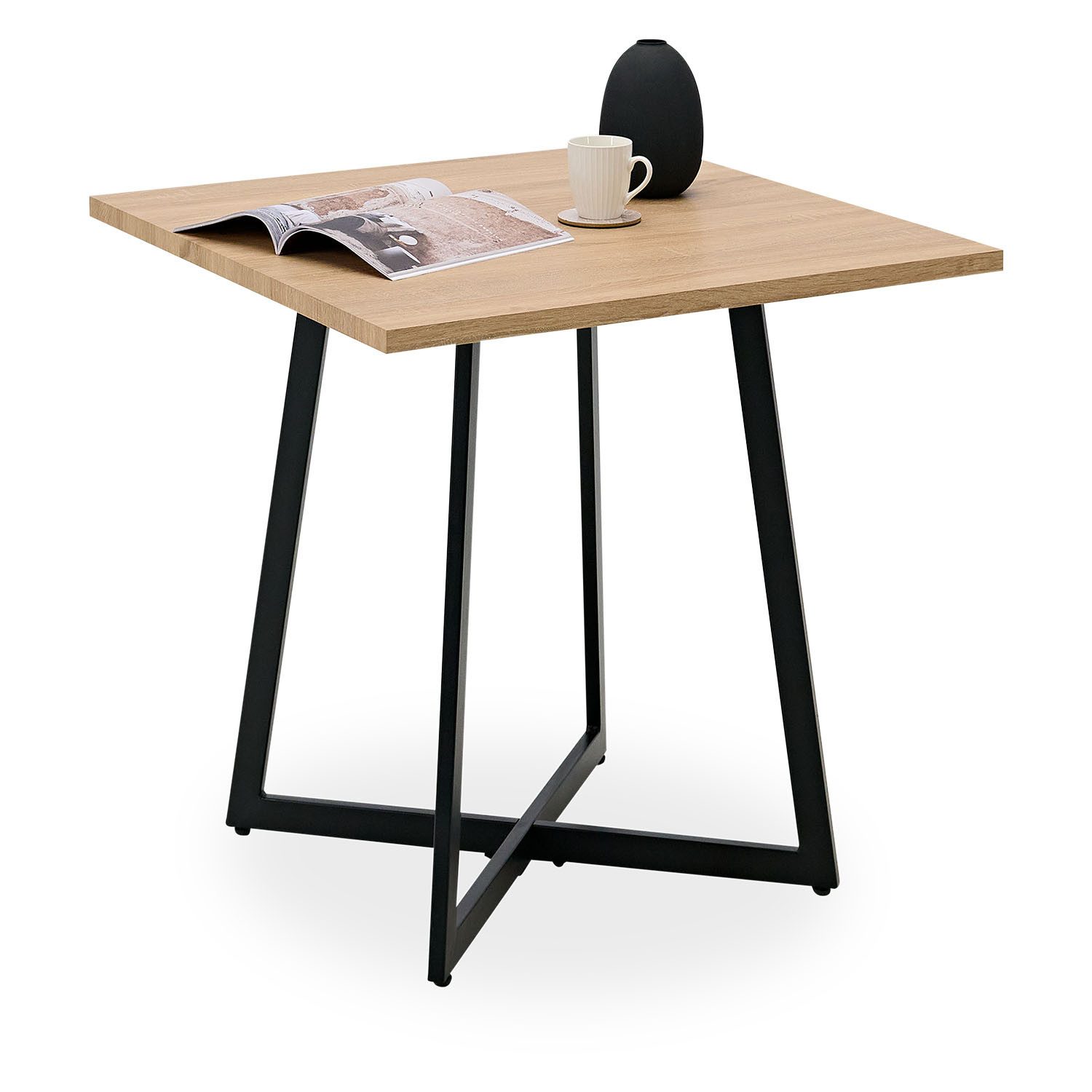 Homestyle4u Esstisch 80x80 Esszimmertisch Holztisch Küchentisch Eiche Schwarz modern, Braun, Kufen, stabil, kompakt