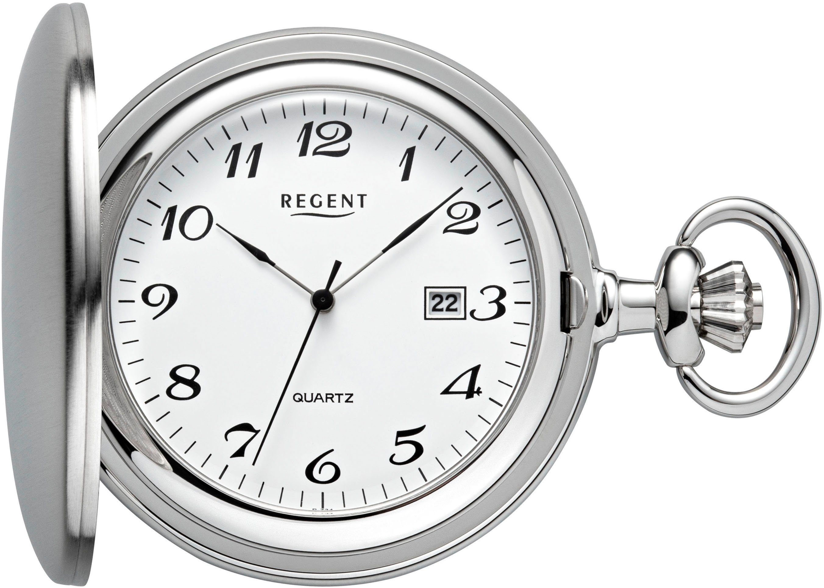 Regent Taschenuhr P734-19507749, (Set, 2-tlg., mit dazu passender Kette), Quarzuhr, Herrenuhr, Datum, Acrylglas, Geschenkidee