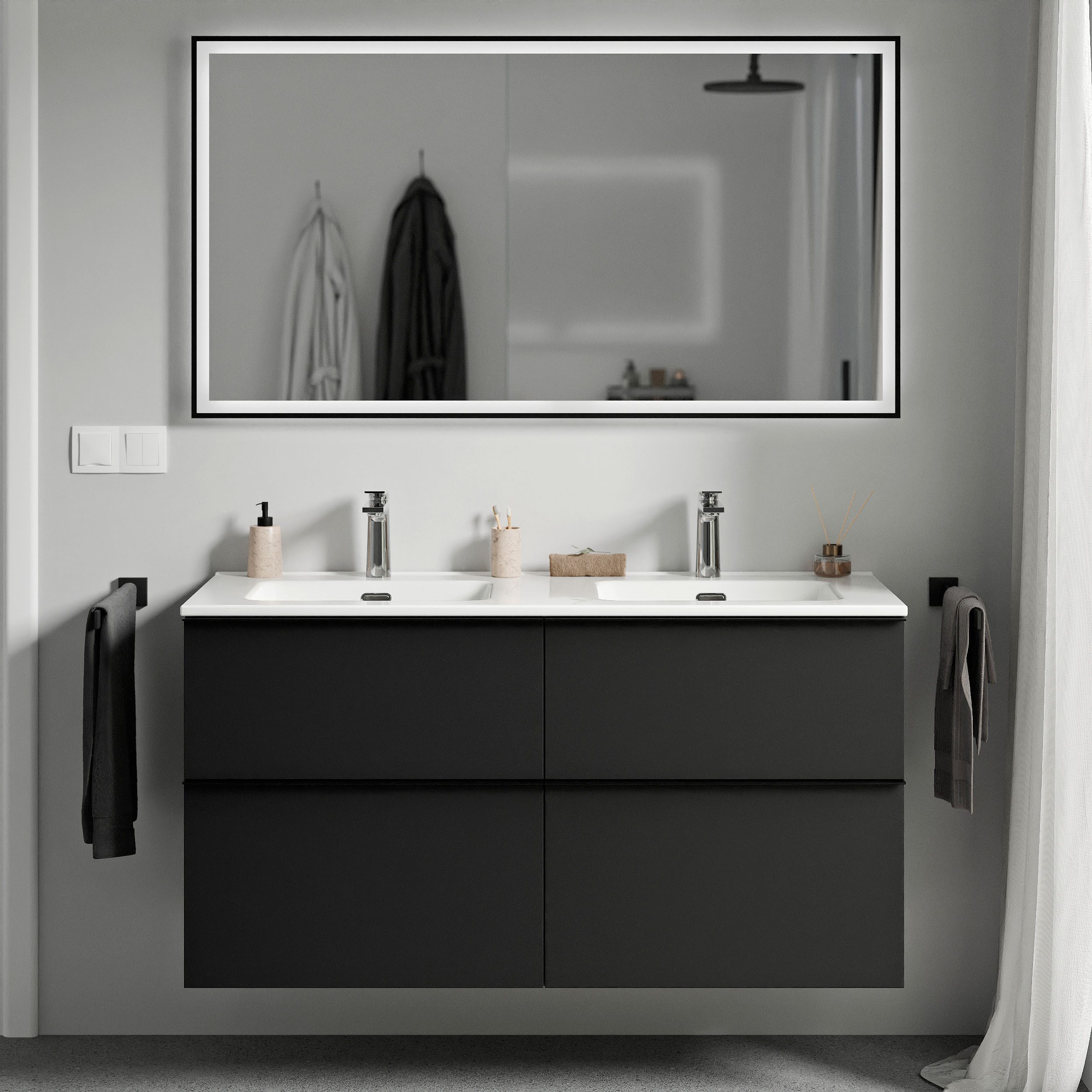 Bernstein Waschtisch-Set LAVOA 120, (Waschtisch-Set, 2-St., Waschtischunterschrank; Doppelwaschbecken), Doppelwaschbecken; Mit 2 Hahnlöchern; Mit Überlauf; Soft-Close