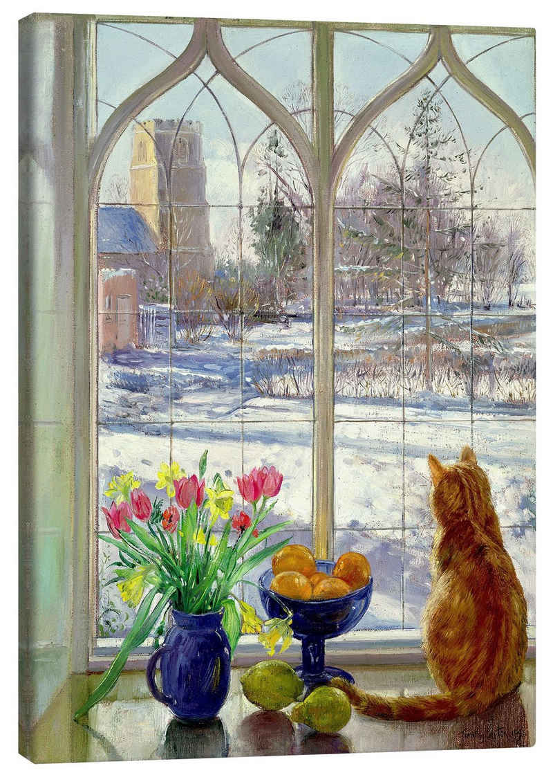 Posterlounge Leinwandbild Timothy Easton, Schneeschatten und Katze, Malerei