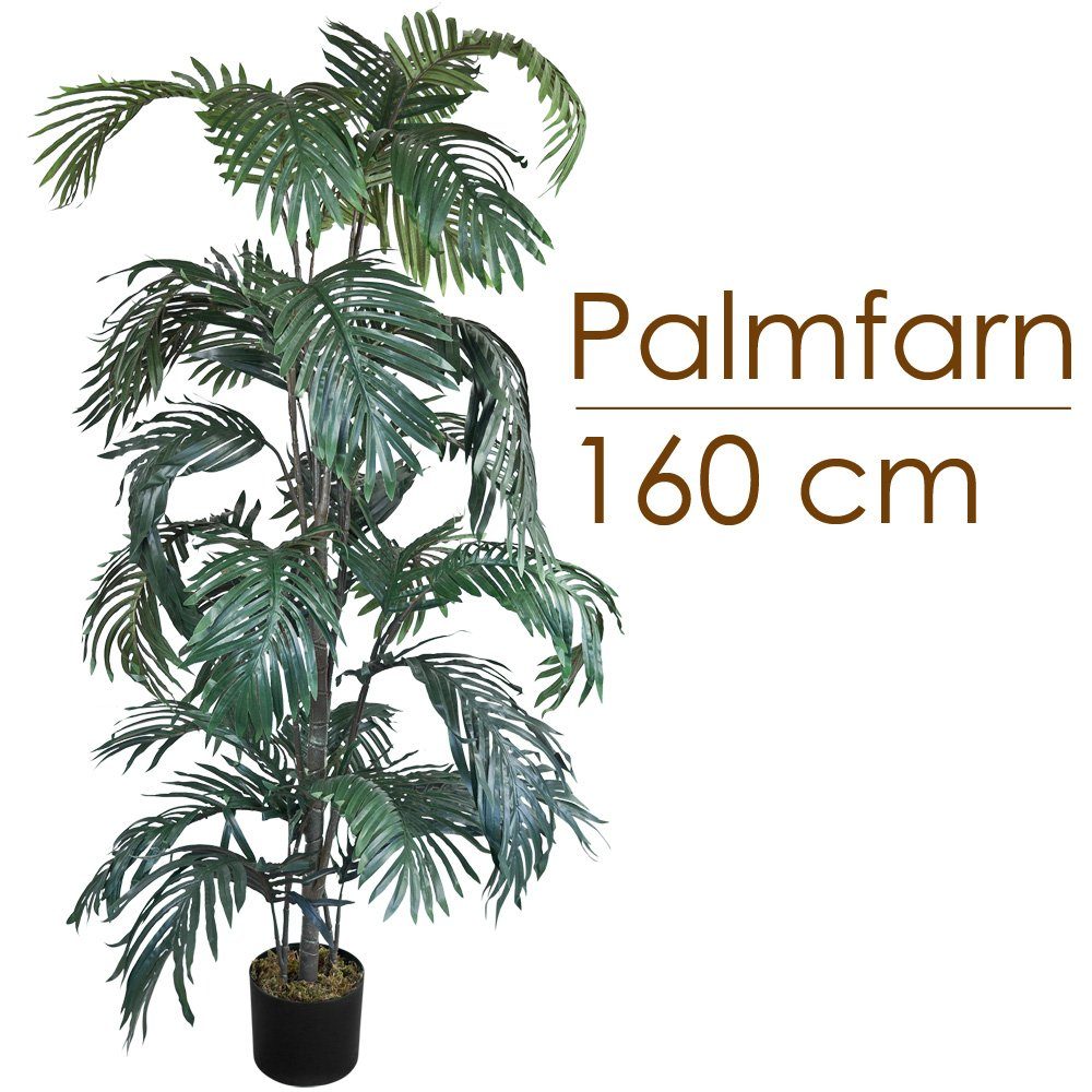 Kunstpflanze Palme Palmfarn Kunstpflanze Plastik Künstliche Pflanze 160cm Decovego, Decovego