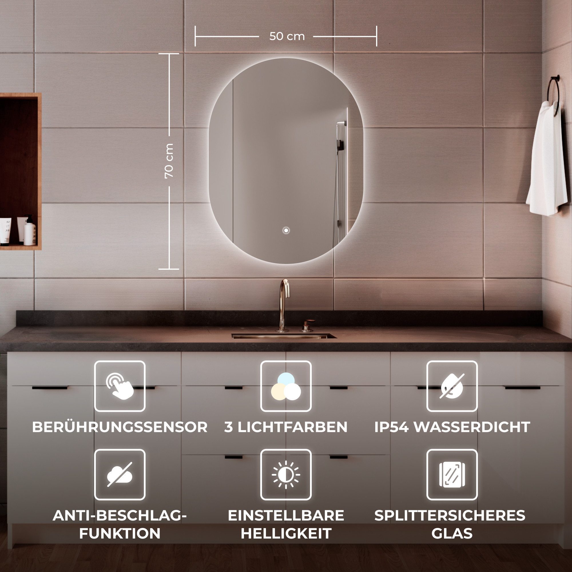 Bringer Badspiegel BRS302, Badezimmerspiegel mit Anti-Beschlag und Speicher günstig online kaufen