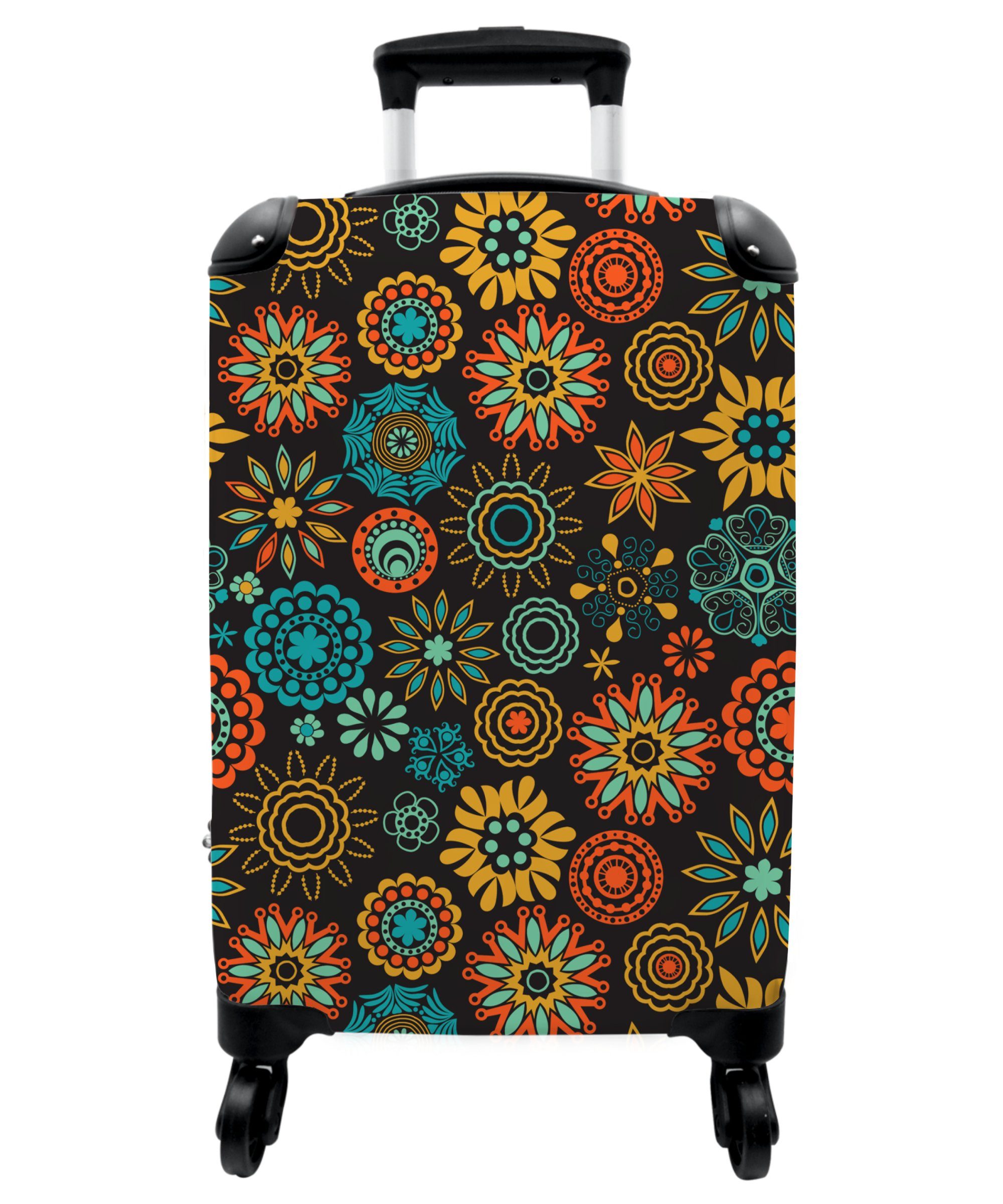 NoBoringSuitcases.com© Handgepäckkoffer 55x35x20cm Boho - Blumen - Muster, 4 Rollen, Handgepäck Trolley Rollkoffer Kleine Reisekoffer mit 4 Rollen - Cabin