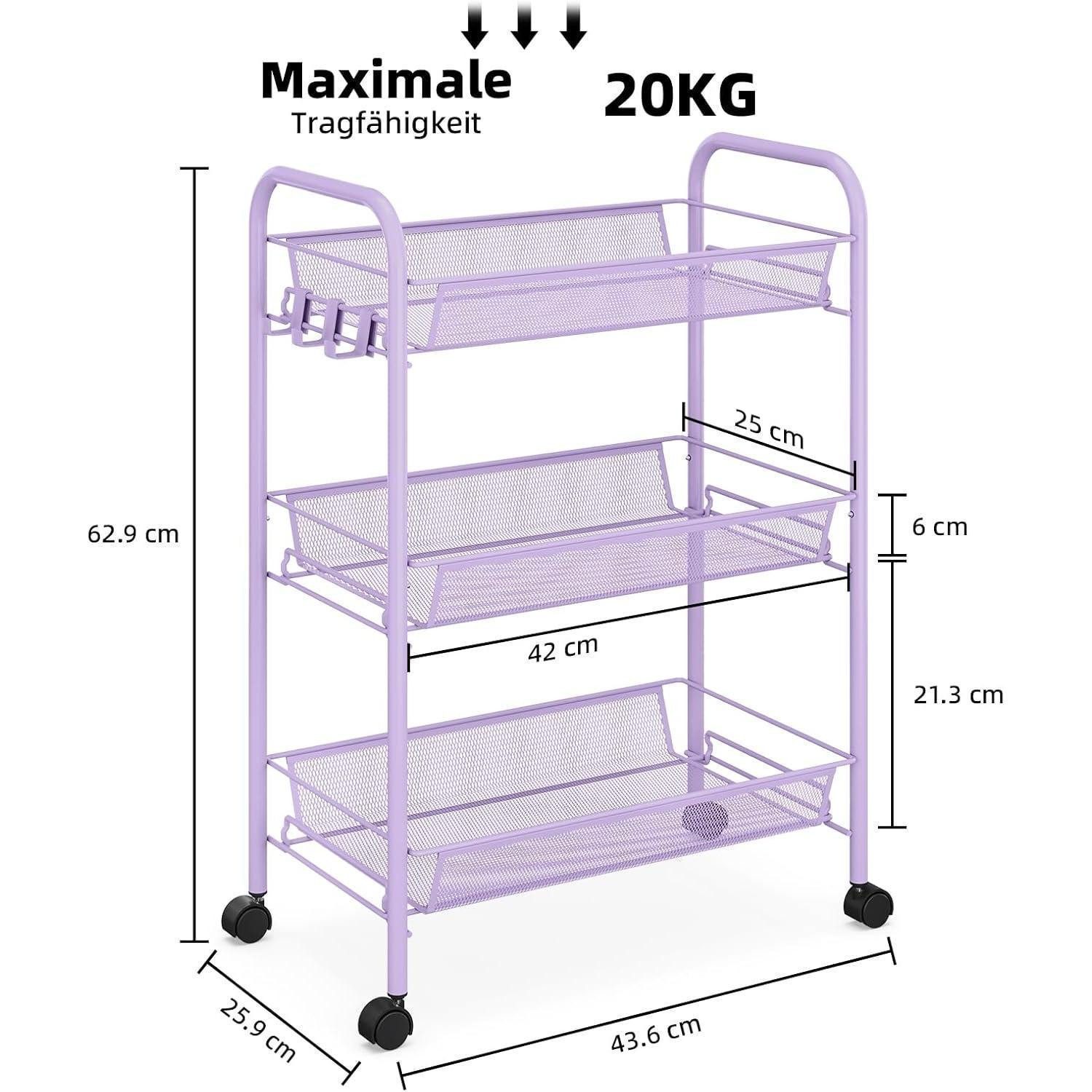LuxusKollektion Servierwagen Rollwagen Küchenwagen mobil 3 Ebenen Metall Netzkorb 3-Ebenen Violet
