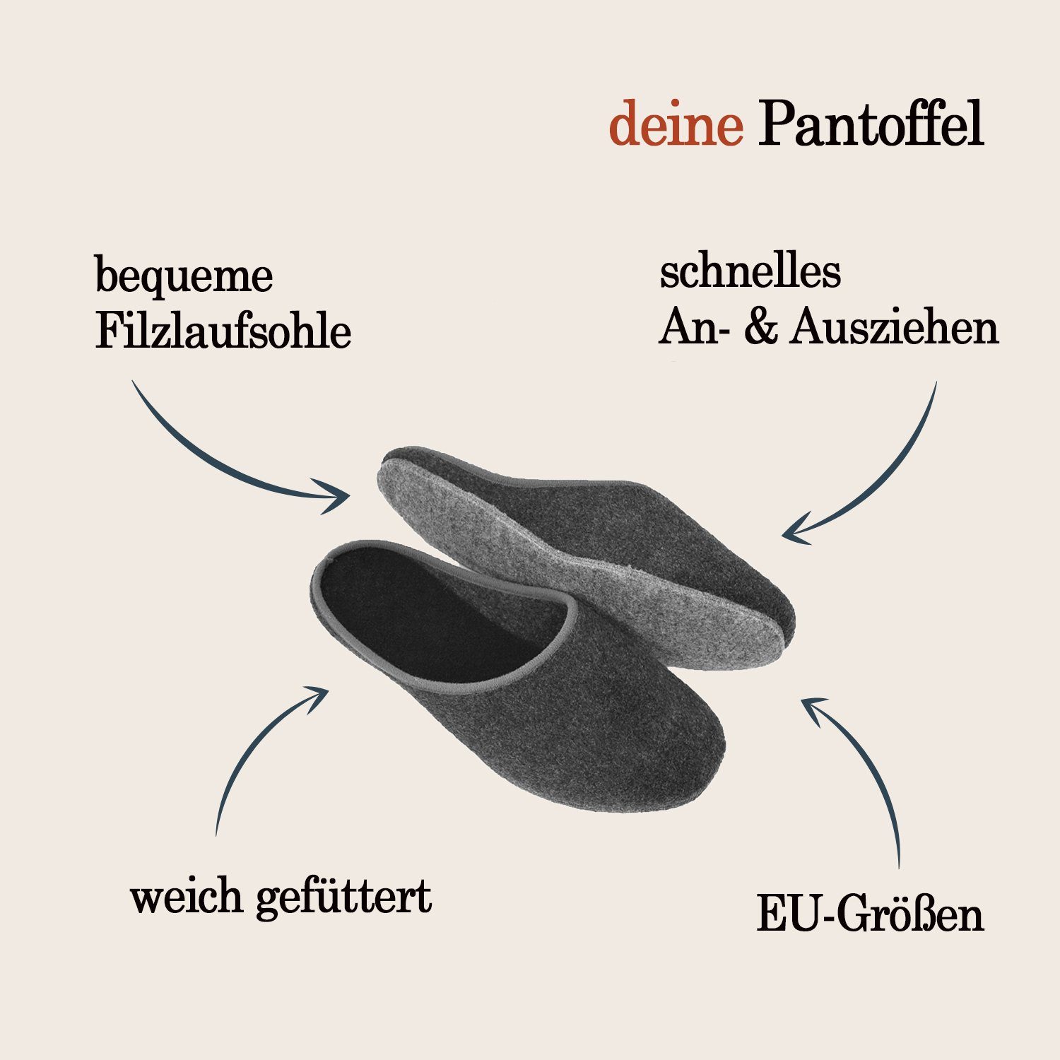 Pantoffelmann Filzpantoffeln Herren Damen Hausschuh leichte Filz Winter Filzlatschen Pantoffel (1 Paar) Filzpantoffeln, Gästepantoffel besonders leicht – Bild 3 von 5