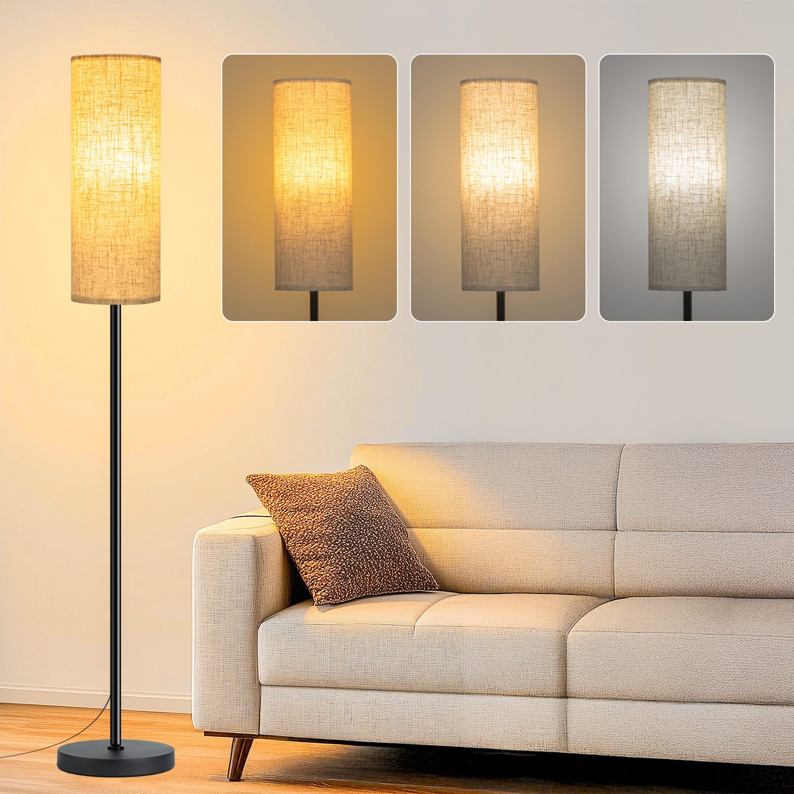 Lujasi LED Stehlampe Stehleuchte mit Beige Lampenschirm für Wohnzimmer, Sch günstig online kaufen