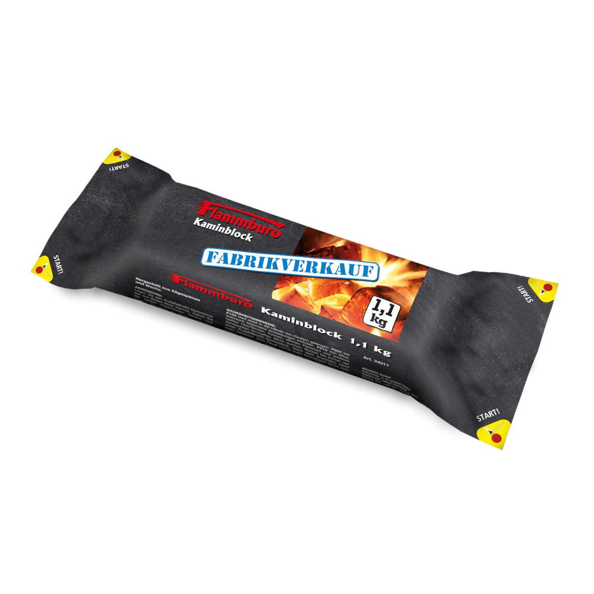 FLAMMBURO Kaminholz 10 x FLAMMBURO Kaminblock 1,1 kg - Kaminholz, Feuerholz, Brennholz, (10-St), 10 Stück, aus Holz & Wachs