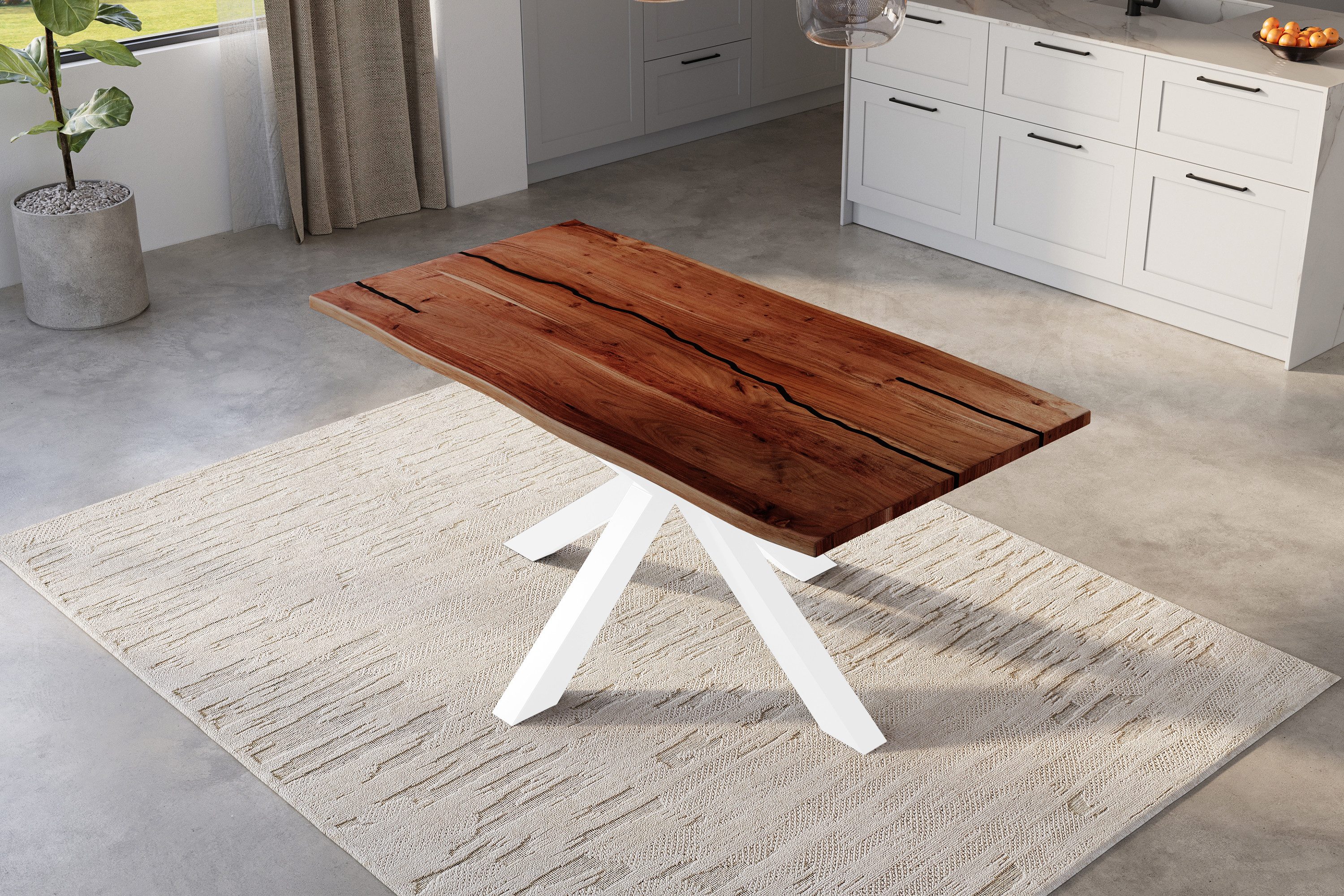 SAM® Baumkantentisch Daisy, Akazienholz, Baumkante, schwarze Resin-Adern, Metallgestell