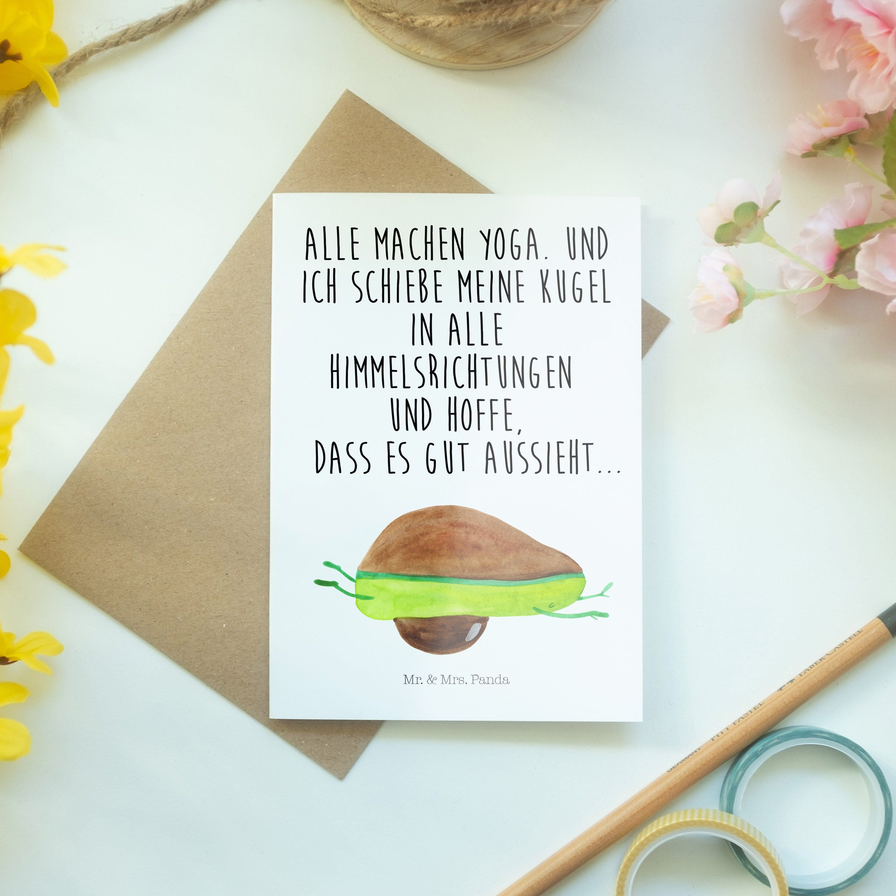 Veggie, Weiß Vegan, - Avocado Geschenk, - Hochzeitskarte, Yoga Mr. Geburt & Grußkarte Mrs. Panda