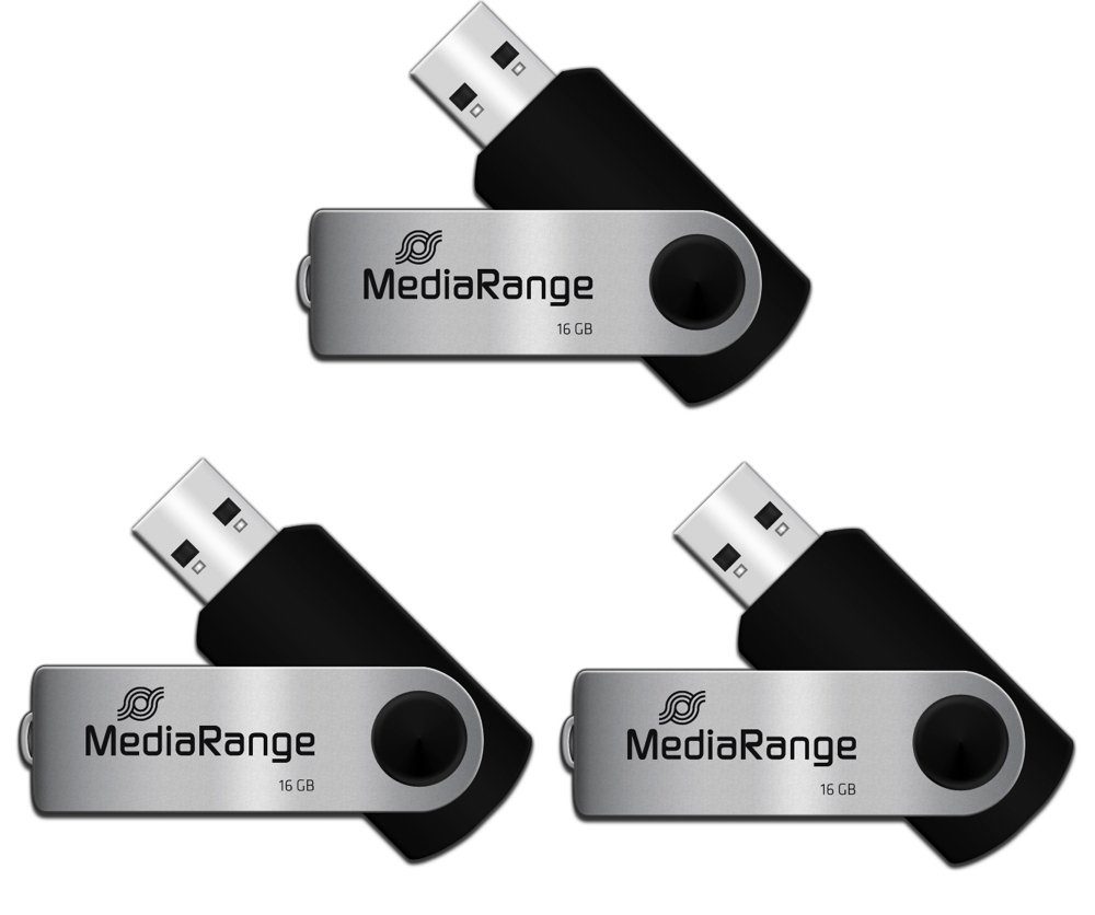 Mediarange Mediarange USB Stick 16GB Speicherstick Swivel Swing silber 3er Pack USB-Stick – Bild 2 von 2