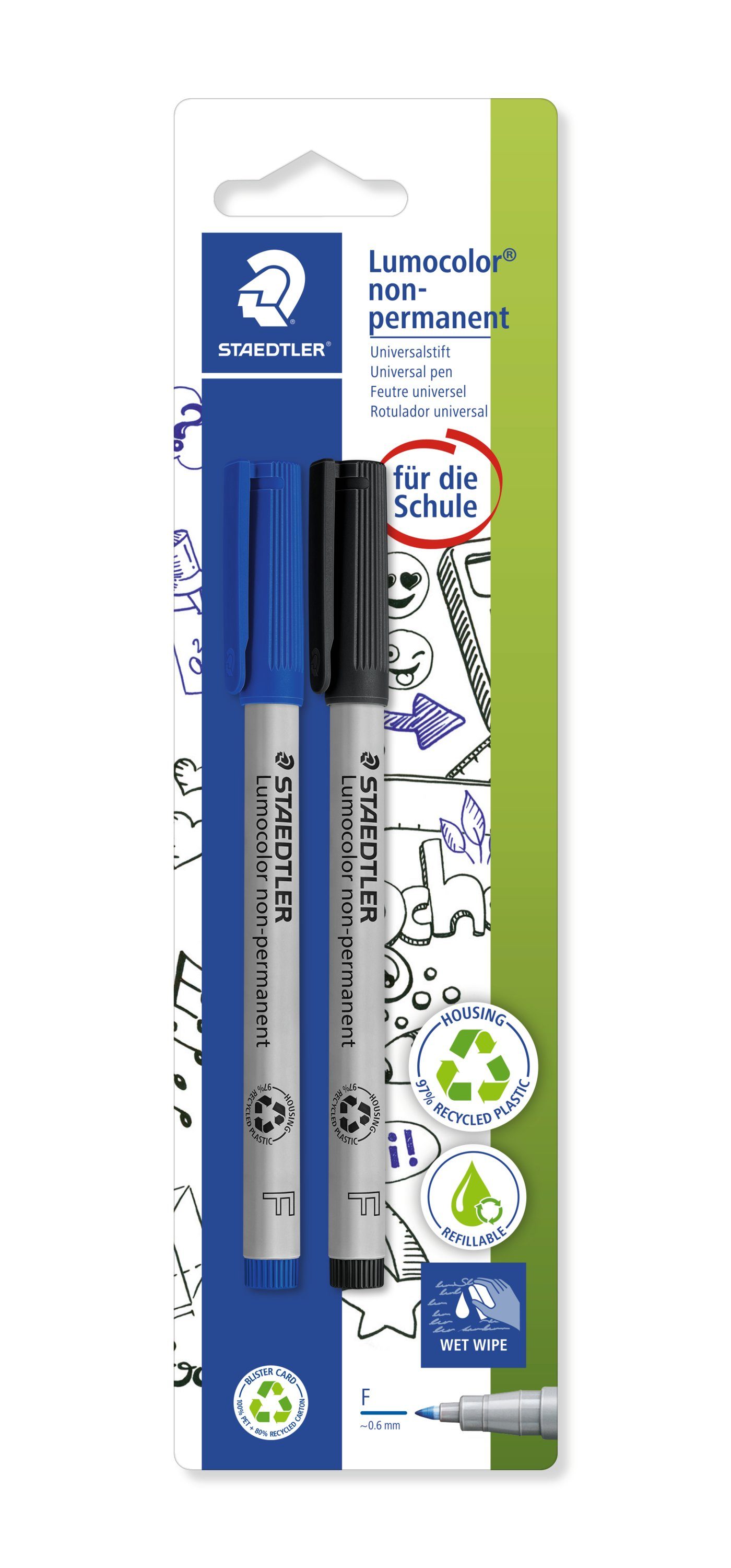 STAEDTLER Fineliner Folienstift Lumocolor, Schwarz + Blau Fein