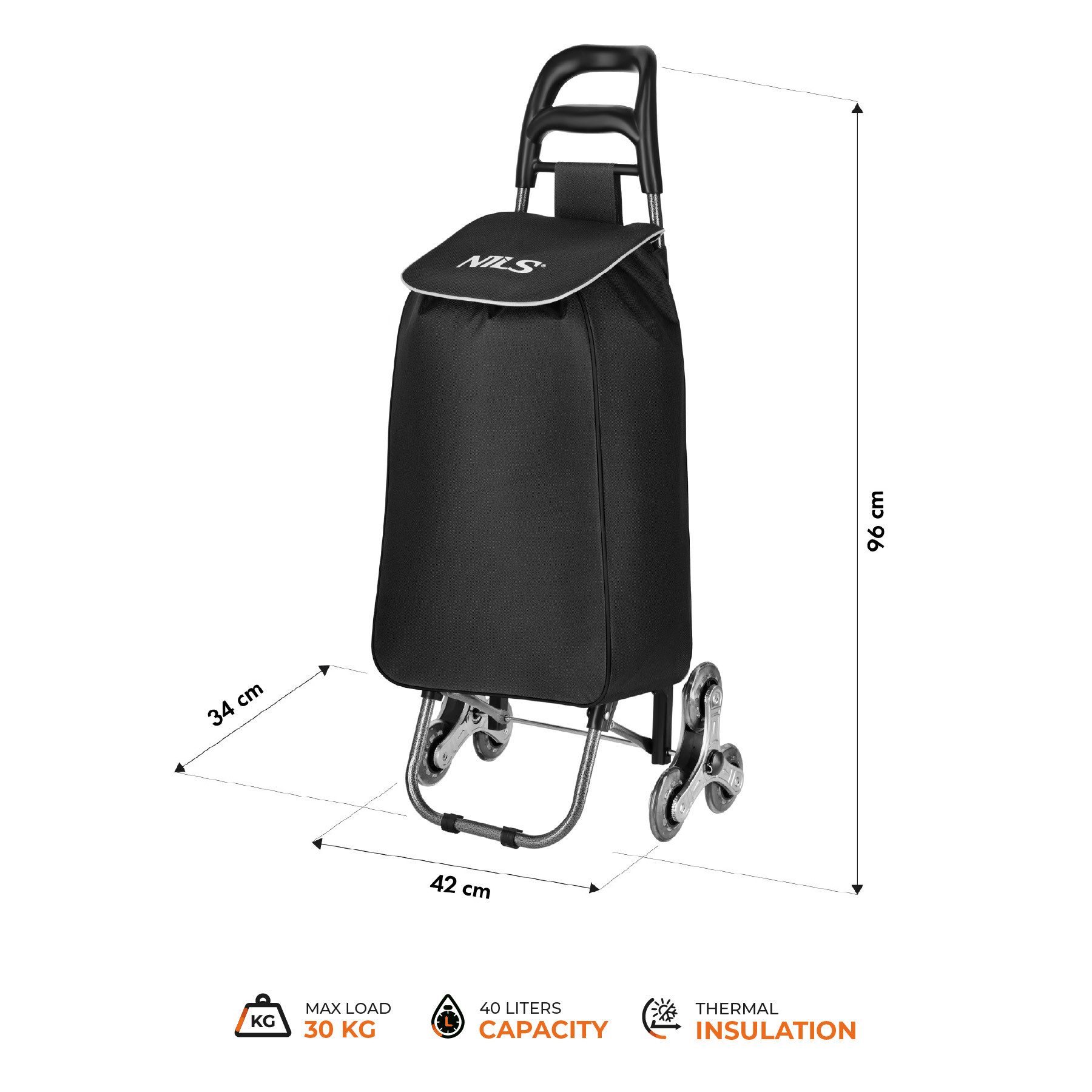 NILS CAMP Rollwagen Einkaufstrolley Klappwagen Handwagen, (Spar-Set, 1 St., 96 x 42 x 34 cm faltbar), Faltbar, Thermofach, Treppensteiger-Rollen, 40 l, 30 kg