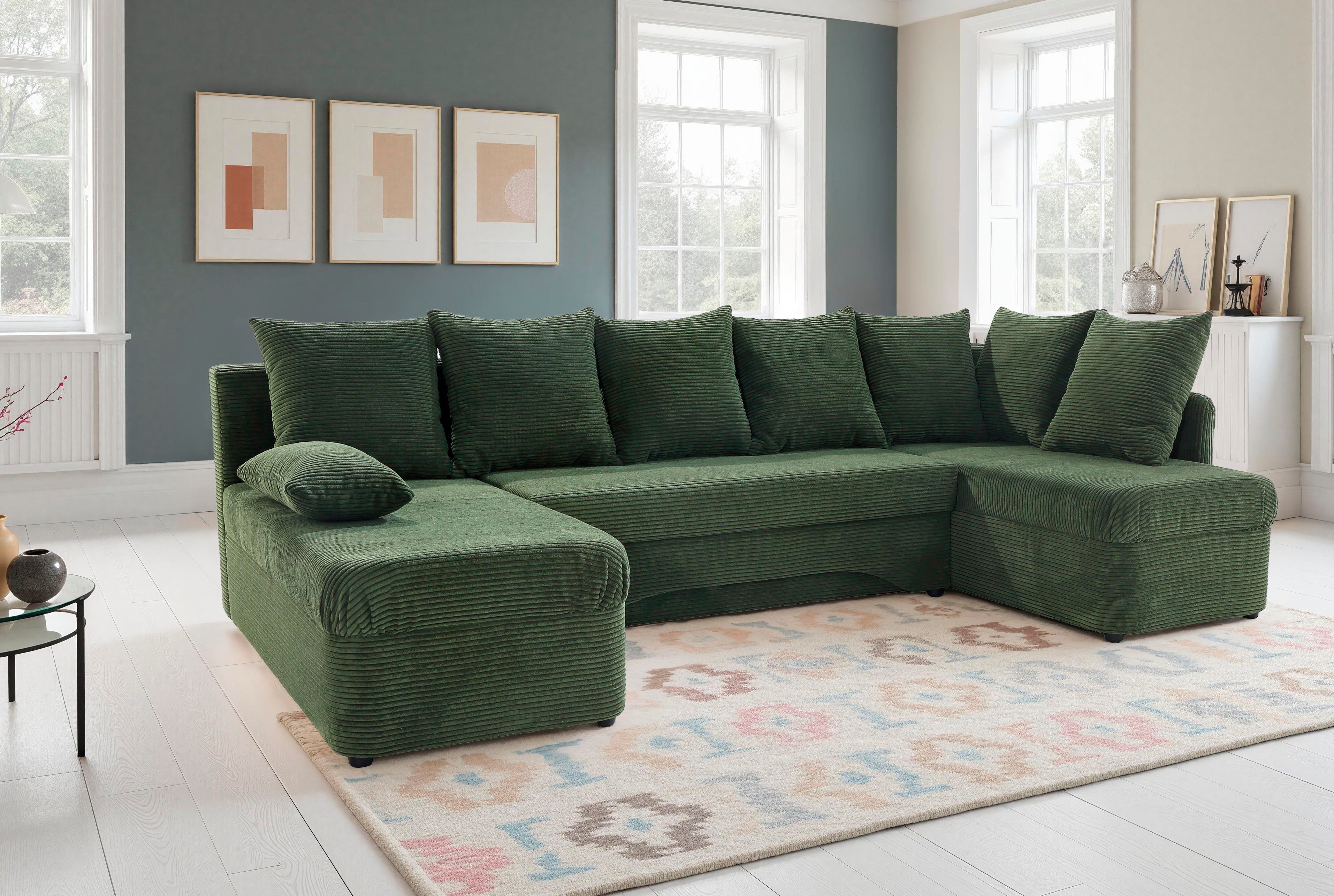Jockenhöfer Gruppe Wohnlandschaft Arktis U-Form, B: 260 cm, auch in Cord, Sofa mit Bettkasten & Schlaffunktion, zahlreiche Kissen