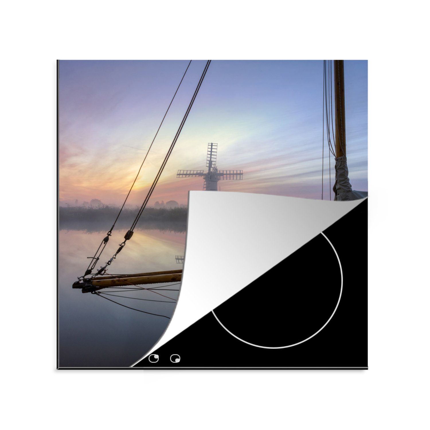 MuchoWow Herdblende-/Abdeckplatte Segelboot auf dem Wasser des The Broads National Park, Vinyl, (1 tlg), 78x78 cm, Ceranfeldabdeckung, Arbeitsplatte für küche | Herdabdeckplatten