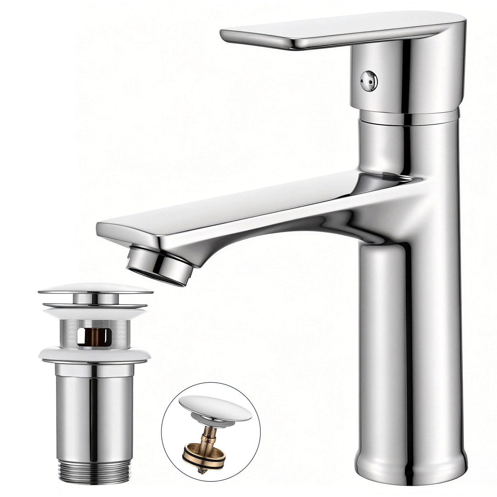 HOMELODY Waschtischarmatur Wasserhahn Bad Einhebelmischer mit Pop-up Ablaufgarnitur