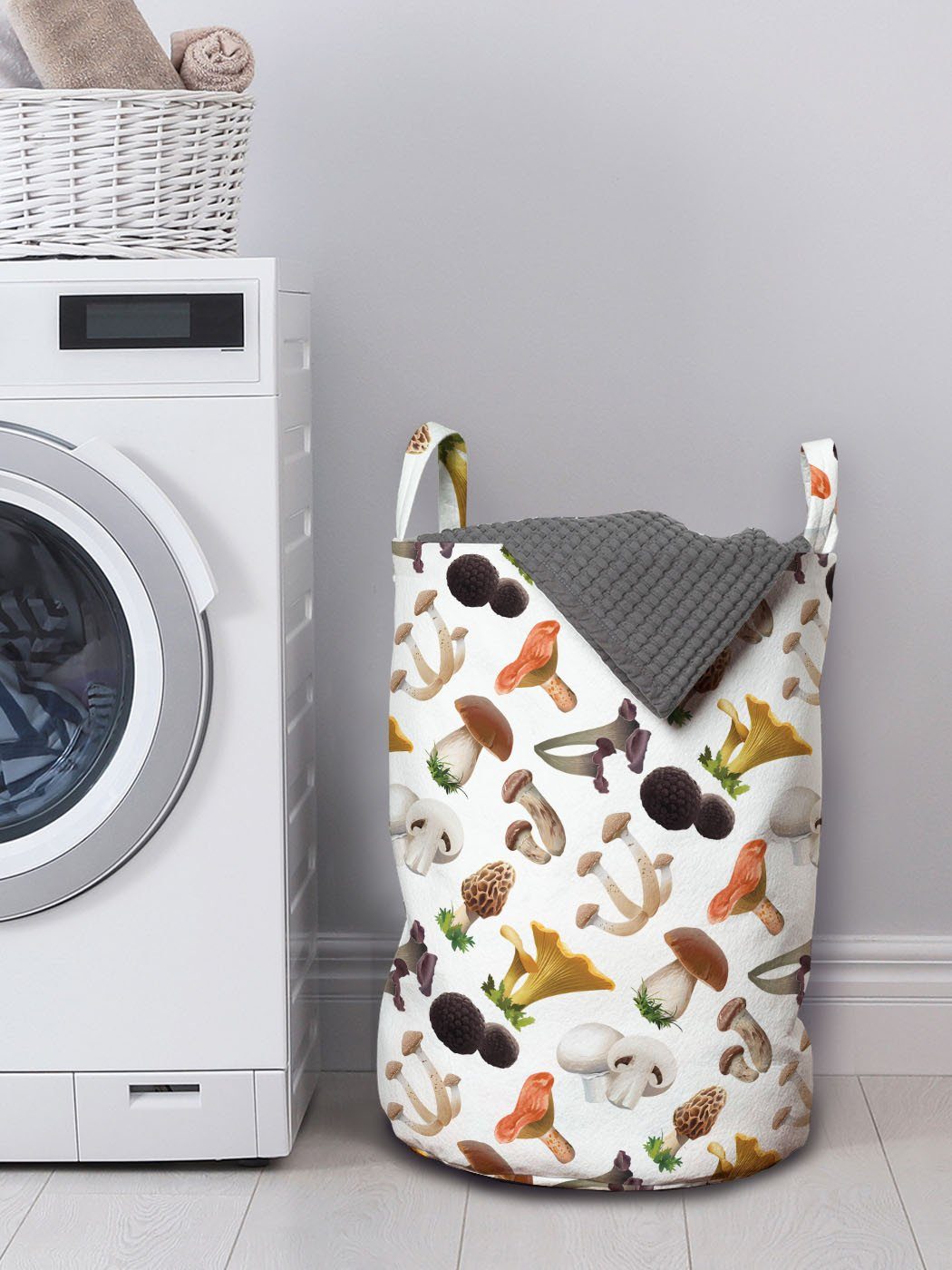 Abakuhaus Wäschesäckchen Kordelzugverschluss mit Realistische Wäschekorb Pilz Stil Griffen für Waschsalons, Frische