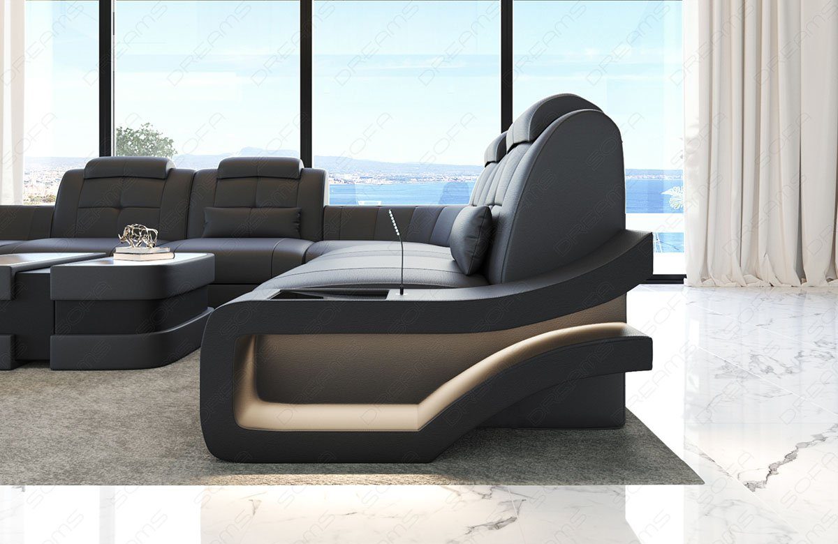 Sofa Dreams LED-Beleuchtung Ledersofa, U-Form U Ledersofa Leder Sofa Couch mit Wohnlandschaft Elena Form