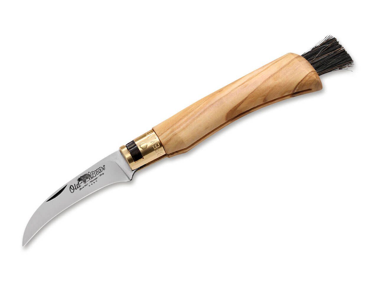 Old Bear Taschenmesser Old Bear Mushroom Olive Pilzmesser mit Bürste, (1 St), Pilzmesser, Edelstahlklinge, Pilzborsten