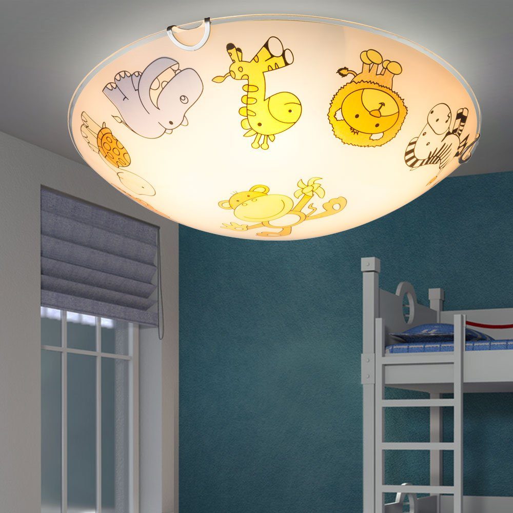 etc-shop Dekolicht, Leuchtmittel nicht inklusive, Deckenlampe Kinderleuchte Kinderzimmerlampe bunt mit Glas Glas rund