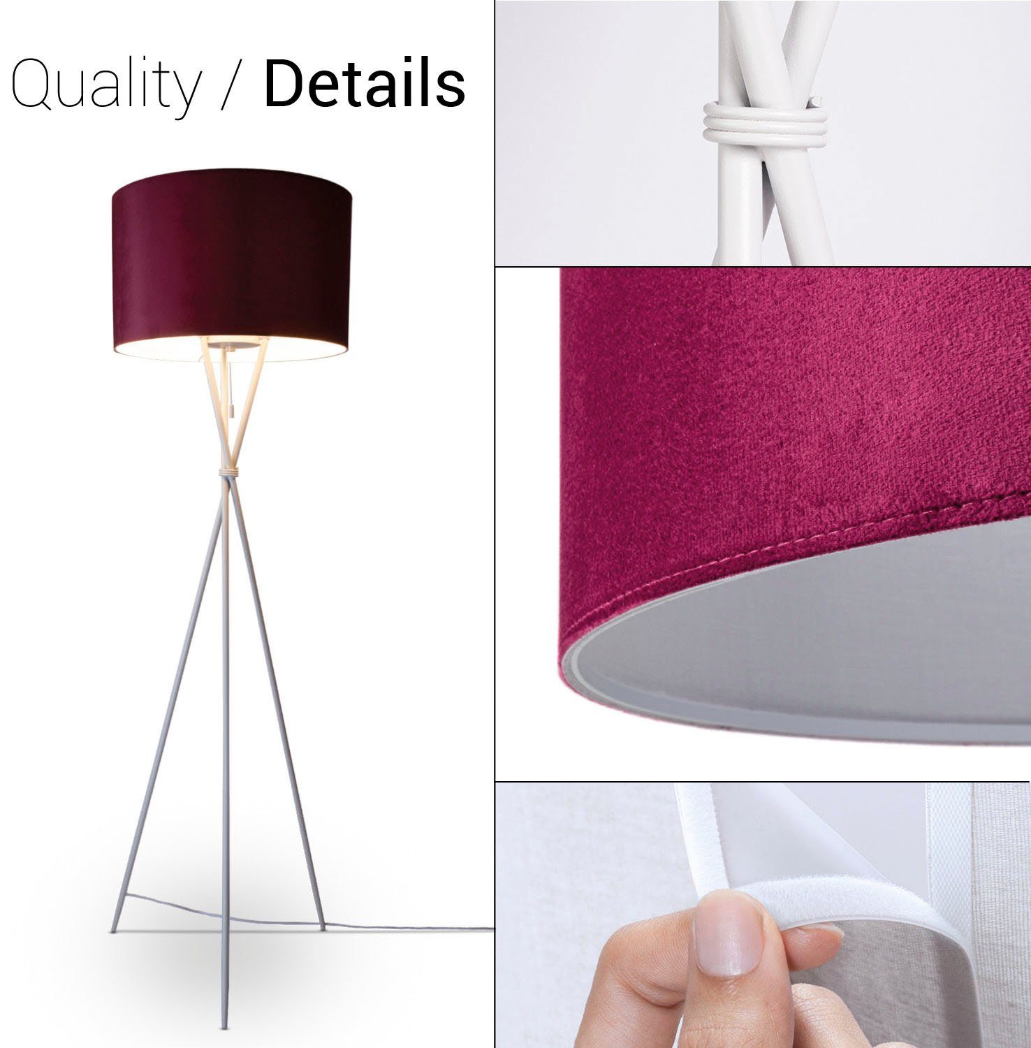 Paco Home Stehlampe Kate uni Color, ohne Leuchtmittel, Wohnzimmer Dreibein Standleuchte Velour Höhe 177,5cm Filigran E27