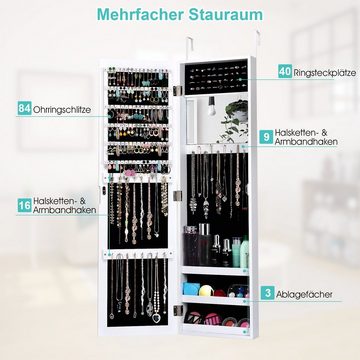 COSTWAY Schmuckschrank mit Ganzkörperspiegel, hängend, mit Haken, weiß