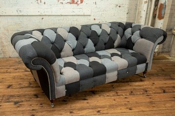 JVmoebel Chesterfield-Sofa Sofa 3 Sitzer Couch design Chesterfield Sitz Textil Polster Neu, Die Rückenlehne mit Knöpfen.