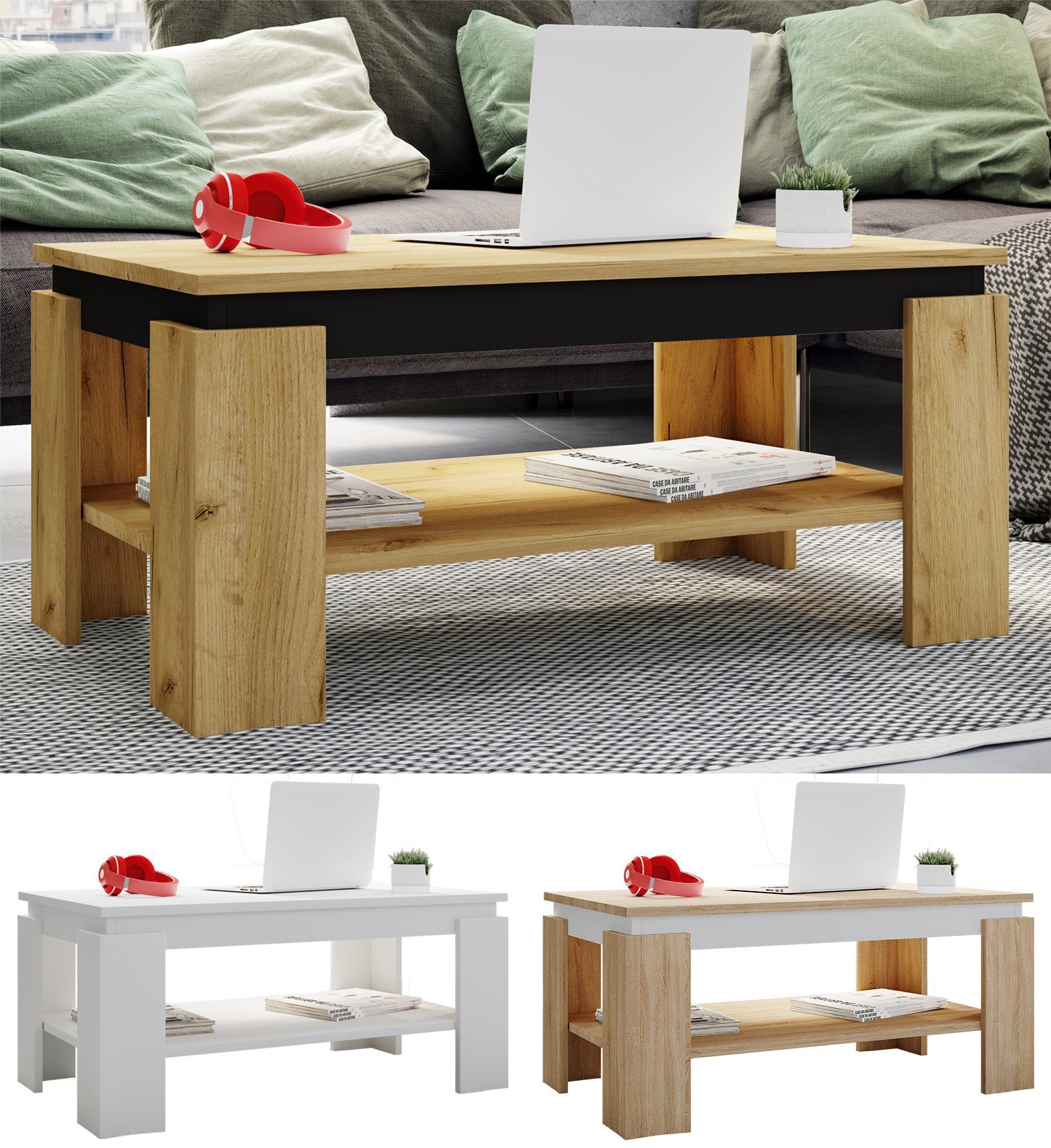 Couchtisch Sofatisch Couchtisch Rolas Beistelltisch Weiß Holz VCM Sonoma-Eiche /