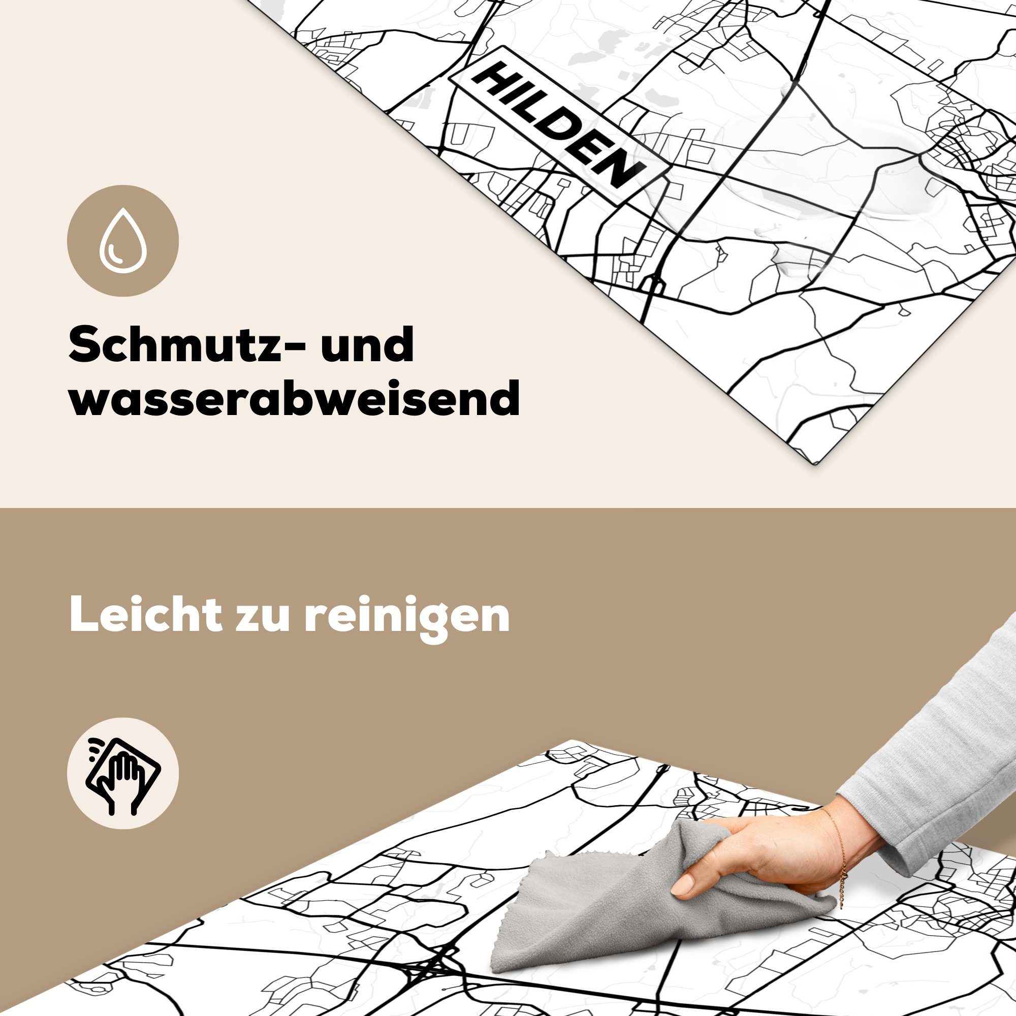 MuchoWow 78x78 (1 - Herdblende-/Abdeckplatte Vinyl, Karte Stadtplan, cm, Arbeitsplatte küche tlg), - für Ceranfeldabdeckung, Hilden