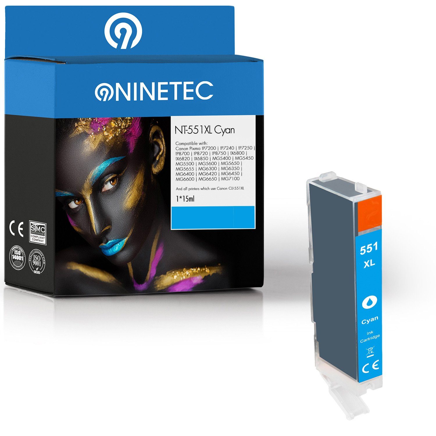 NINETEC ersetzt Canon CLI-551 Cyan Tintenpatrone