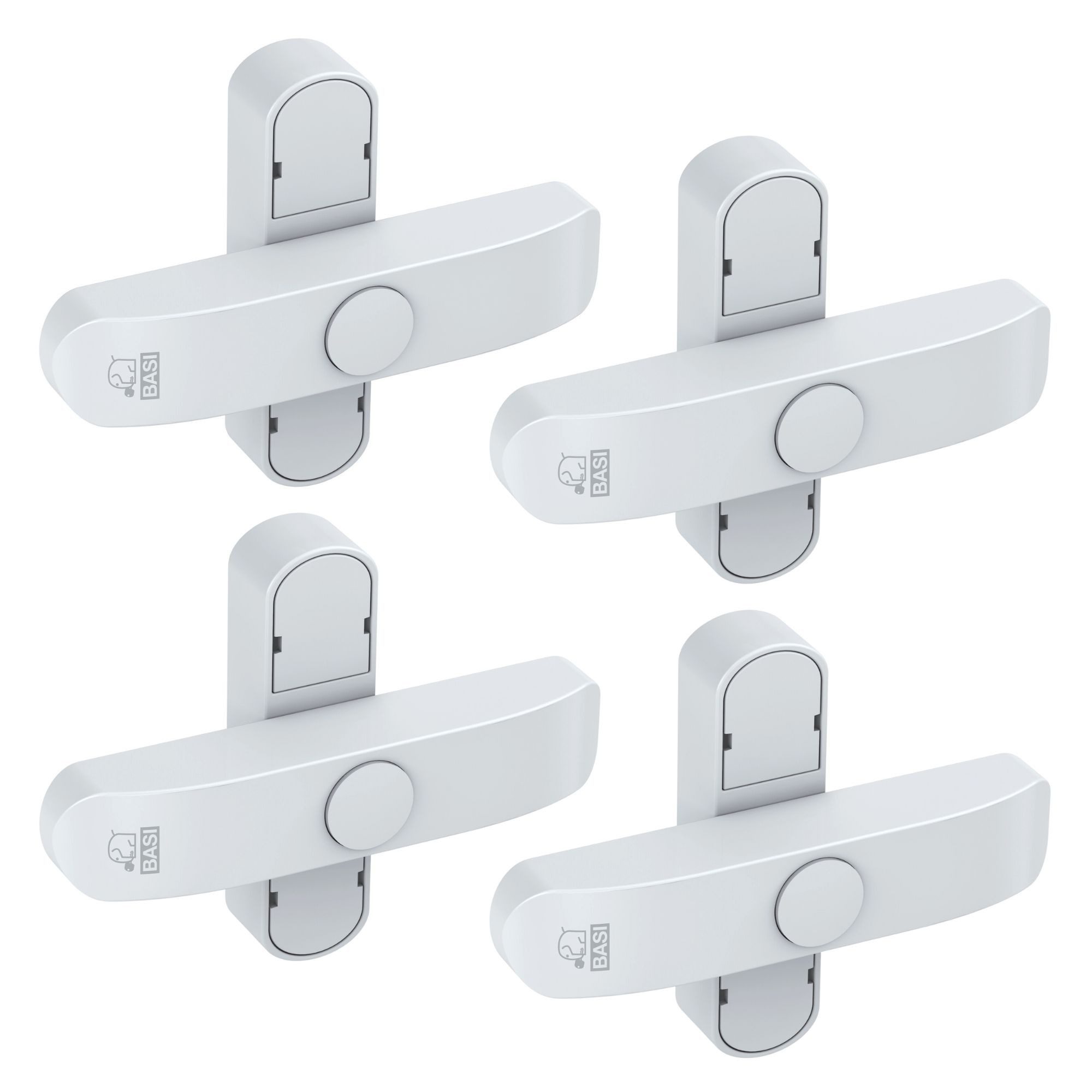 BASI Fensterzusatzschloss Fenstersicherung (Spar-Set, 4 St), 2-flügelige Fenster, Sperrbügel, Druckknopfsicherung, Weiß, 4 Stück