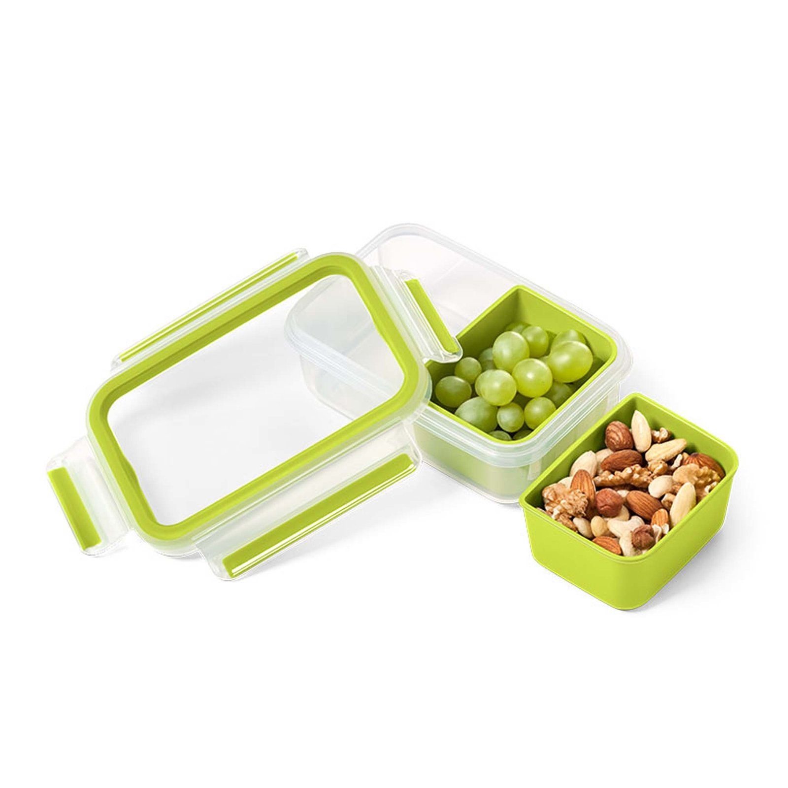 Emsa Frischhaltedose Snackbox mit 2 Einsätzen Clip + Go, Kunststoff, (3-tlg) Grün