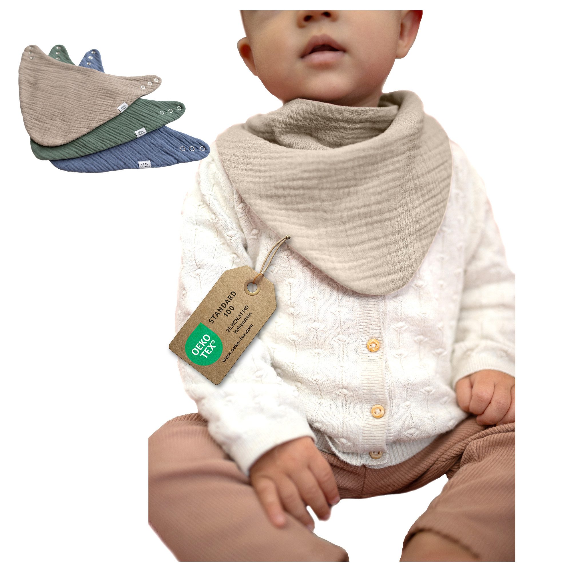 lilimaus Spucktuch Musselin Dreieckstuch für Babys - Halstuch & Sabbertuch, (1-tlg), hält den Hals trocken & sitzt auch bei Bewegung - in 2 Größen