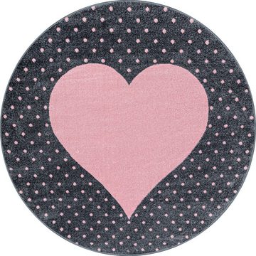 Teppich Herz-Design, Teppium, Rund, Höhe: 10 mm, Teppich Kinderzimmer Herz Design Kinder Teppich Rosa Babyzimmer