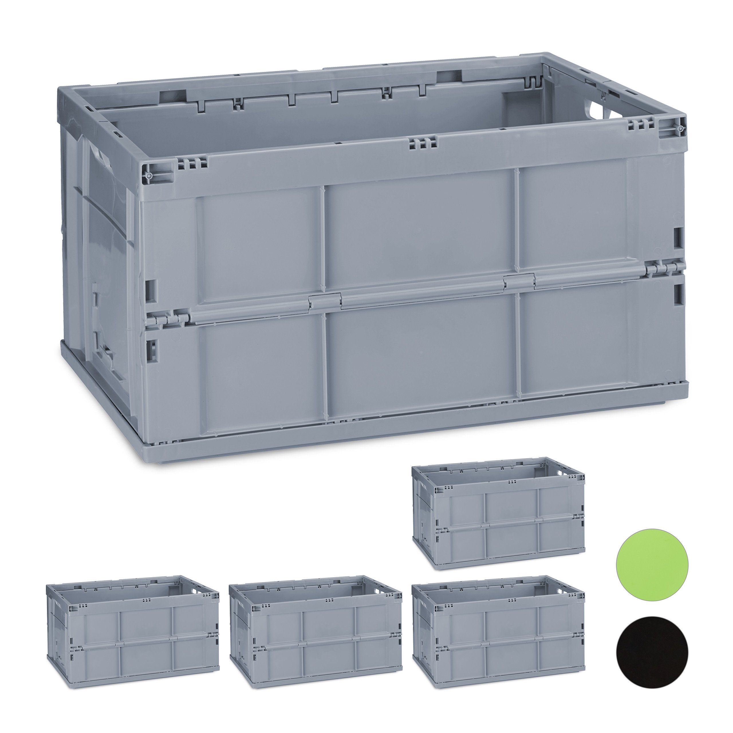 5er Set Transportbox zum Klappen und Stapeln Universalboxen 40 Liter Faltboxen 