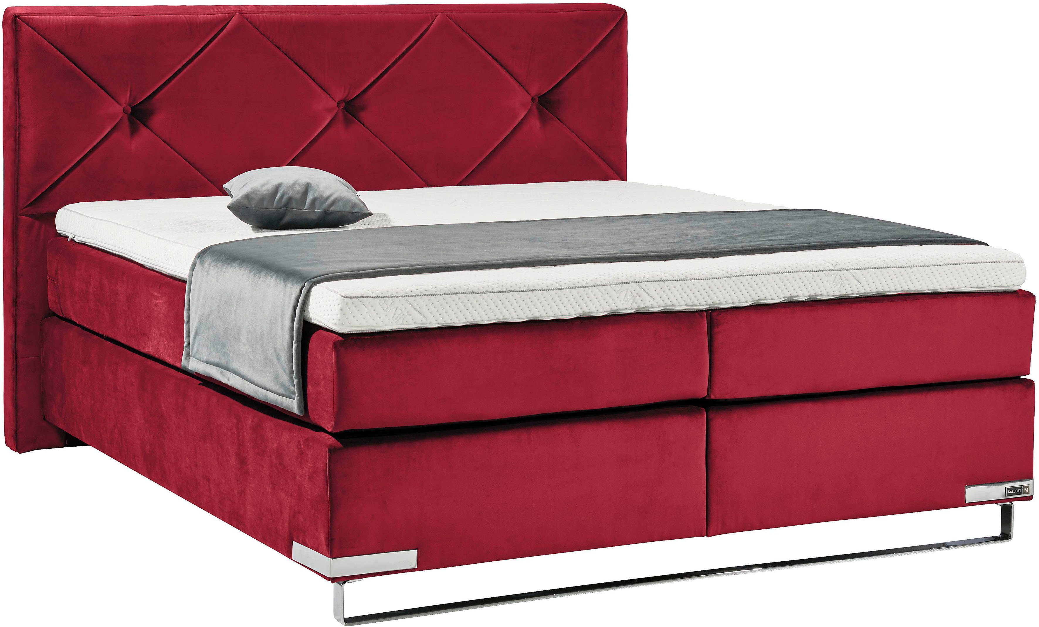 Musterring Boxspringbett Dubai, Kufe in Chrom, 3 Härtegrade, Kopfteil mit Knopfheftung